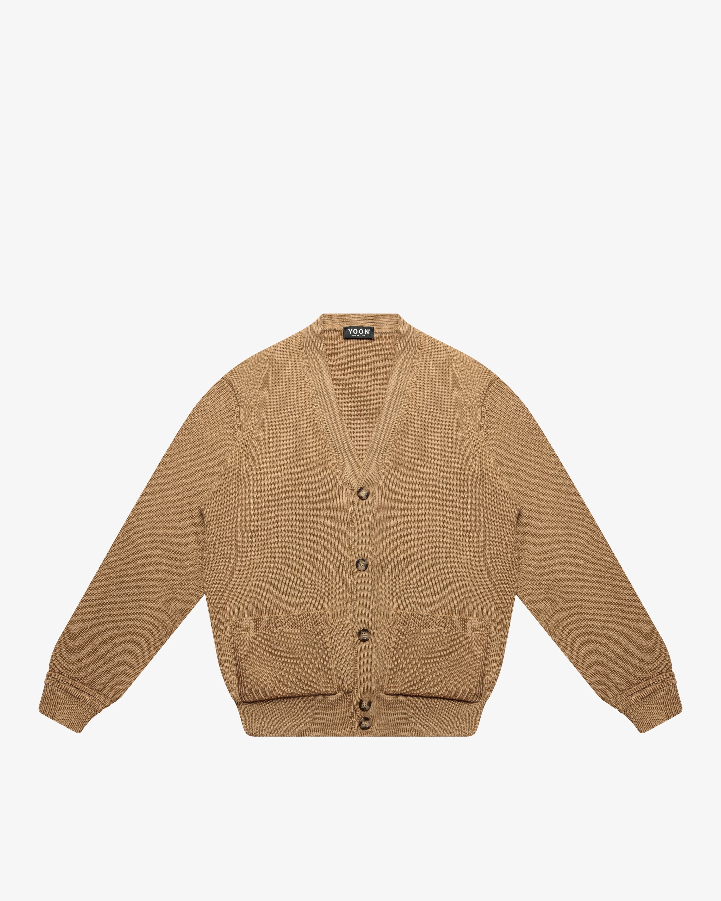 Camel Wool English Rib Cardigan