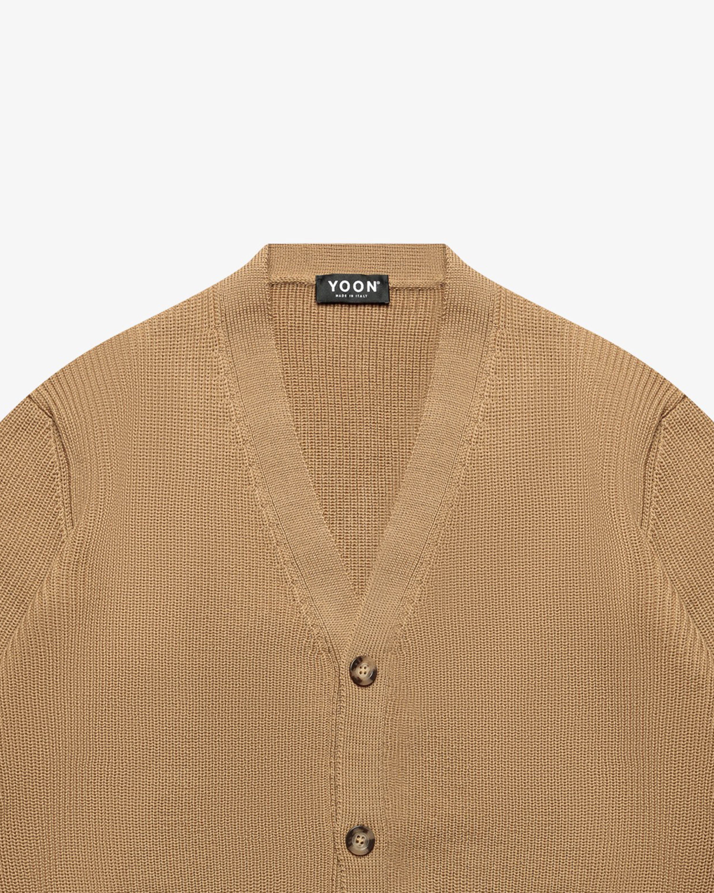 Camel Wool English Rib Cardigan