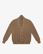 Camel-Brown Wool English Rib Cardigan