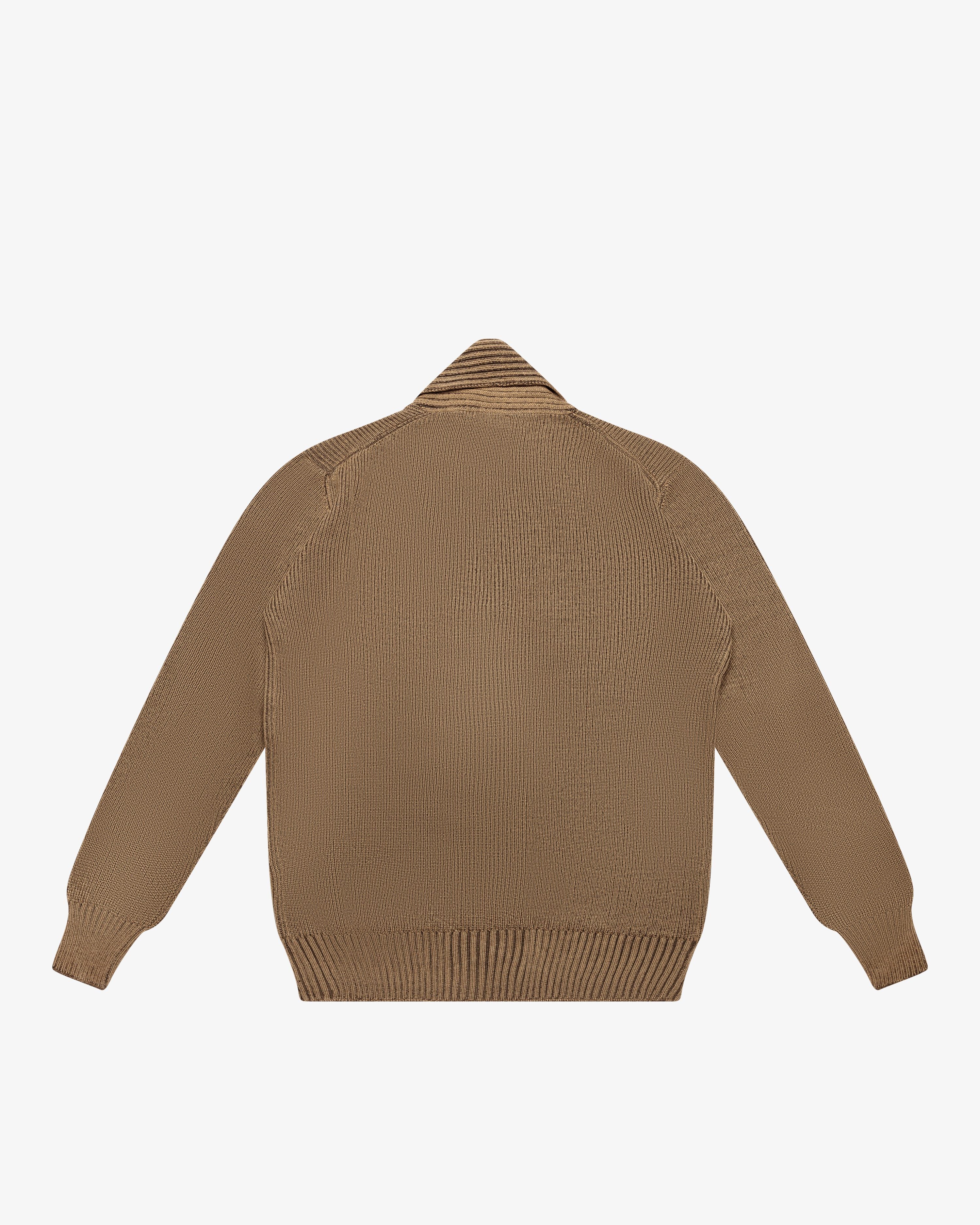 Camel-Brown Wool English Rib Cardigan