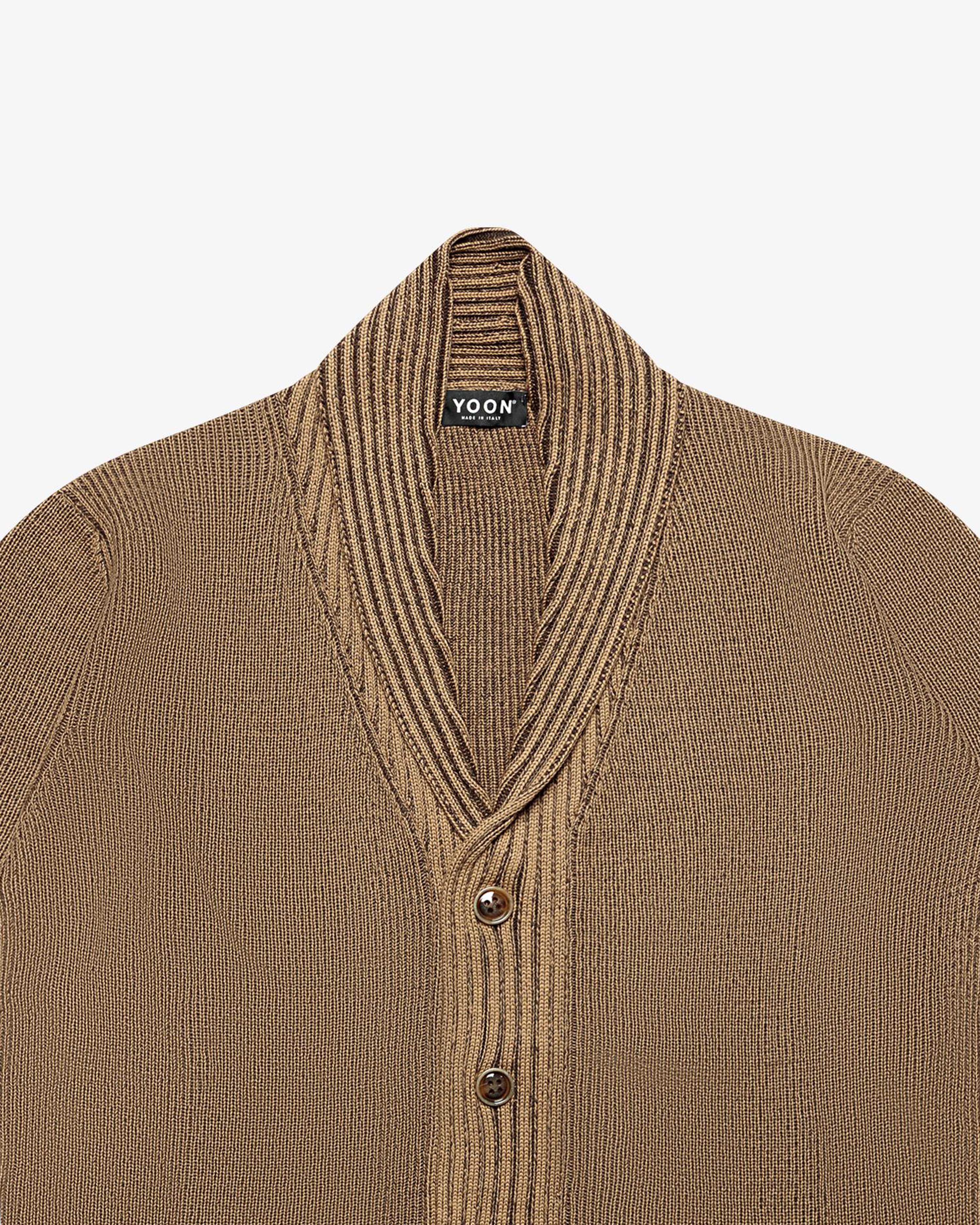 Camel-Brown Wool English Rib Cardigan