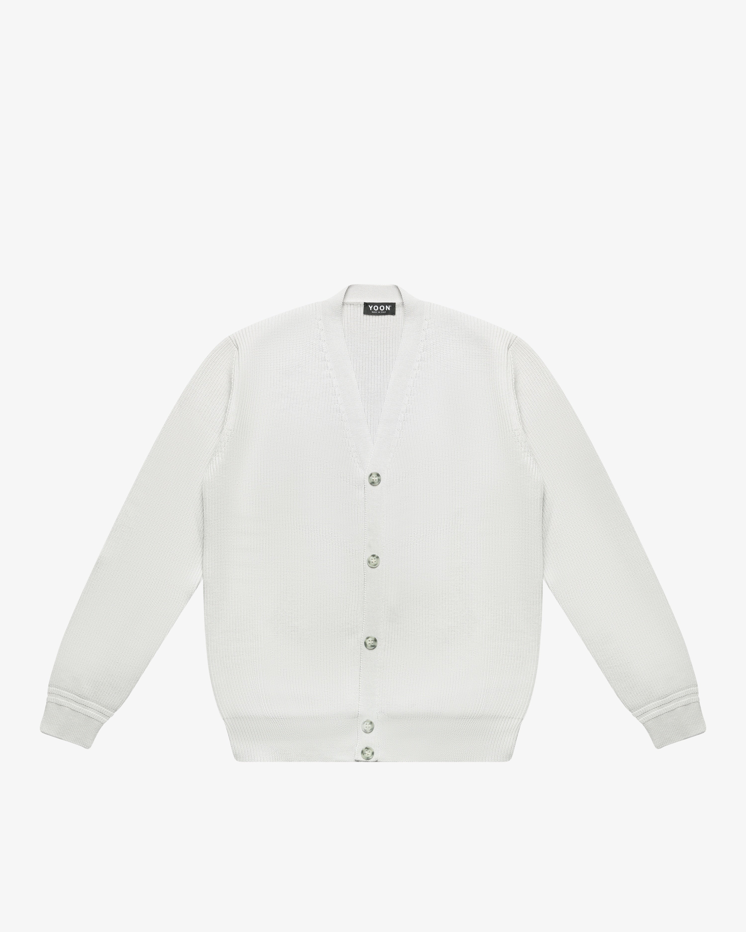 Pearl Gray Wool English Rib Cardigan