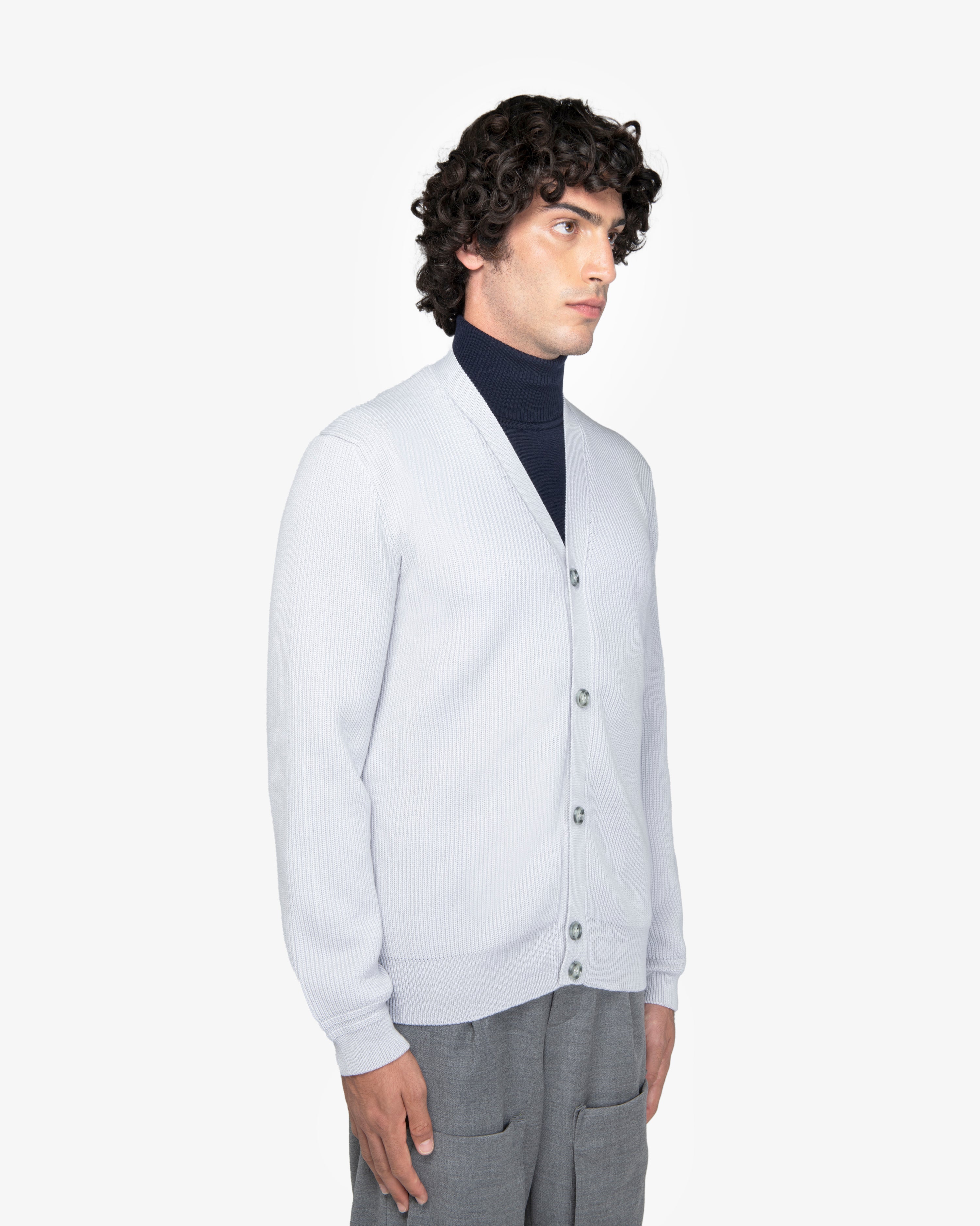 Cardigan a costa inglese in lana grigio perla
