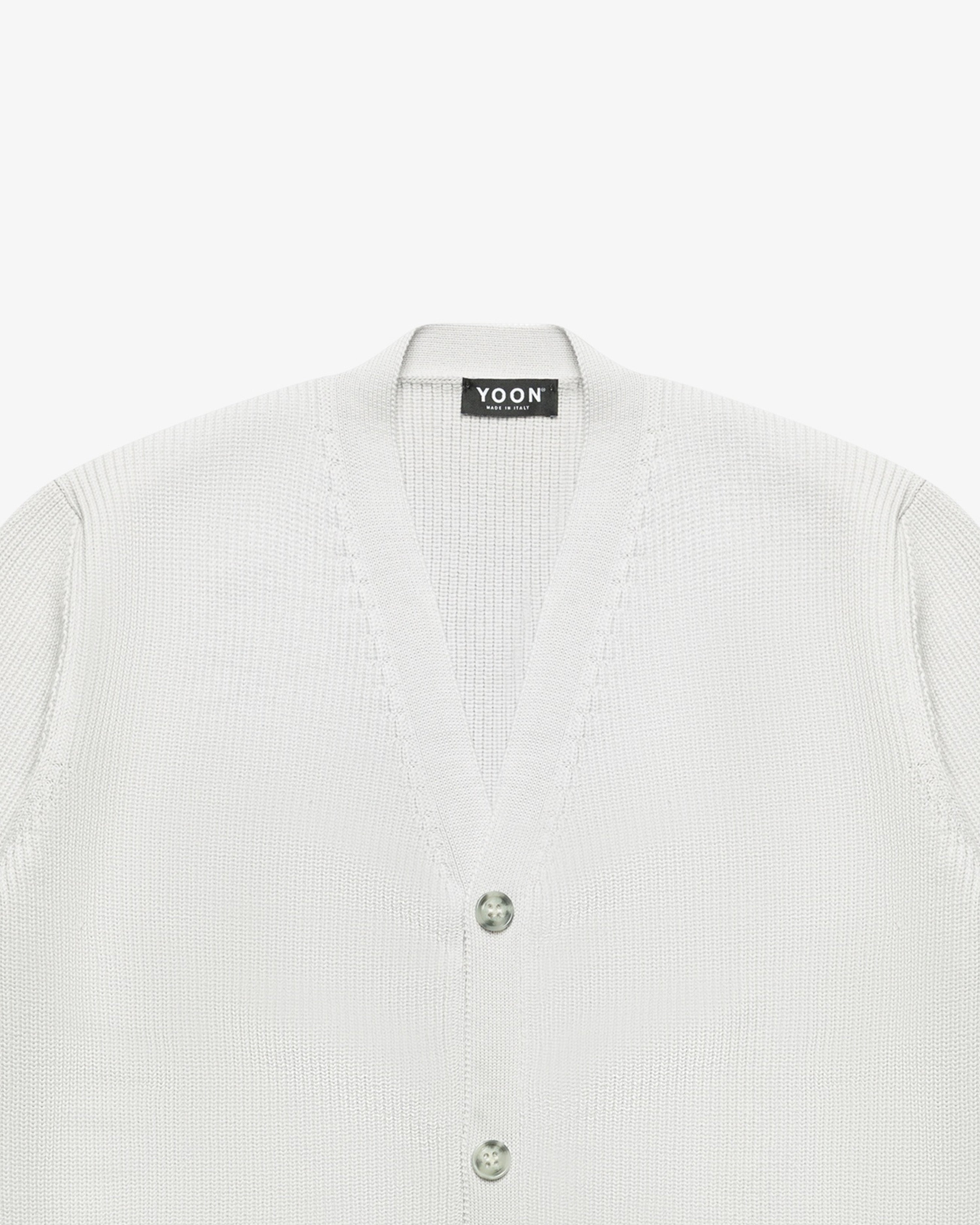 Pearl Gray Wool English Rib Cardigan
