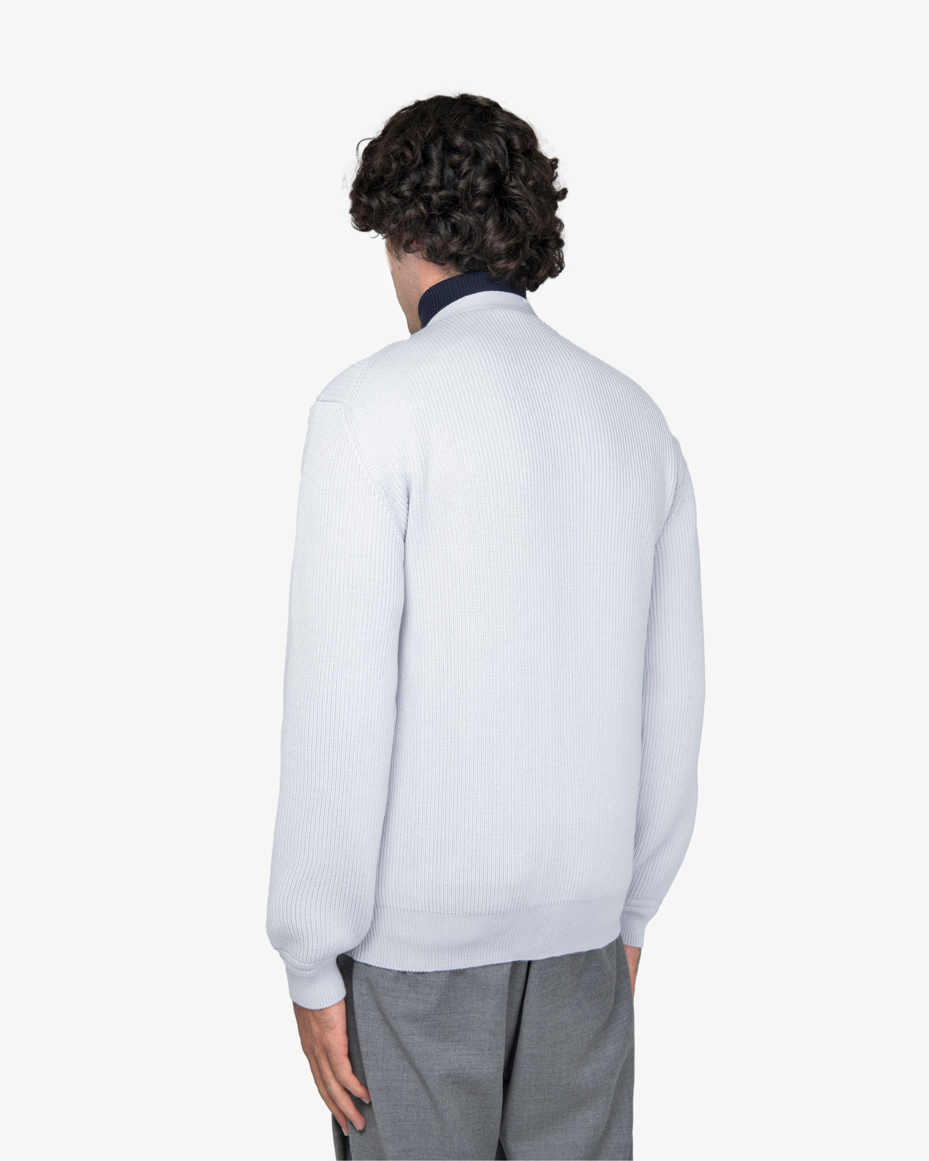 Cardigan a costa inglese in lana grigio perla