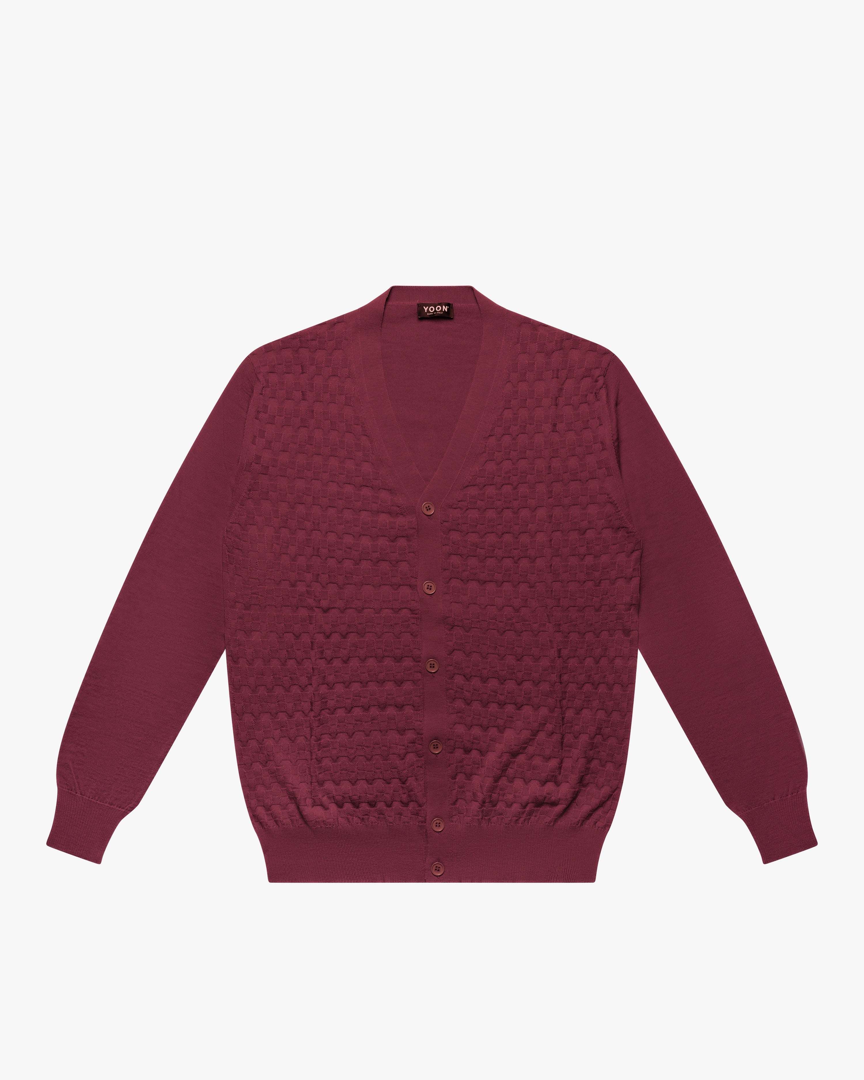 Bordeaux Wool Checkered Cardigan