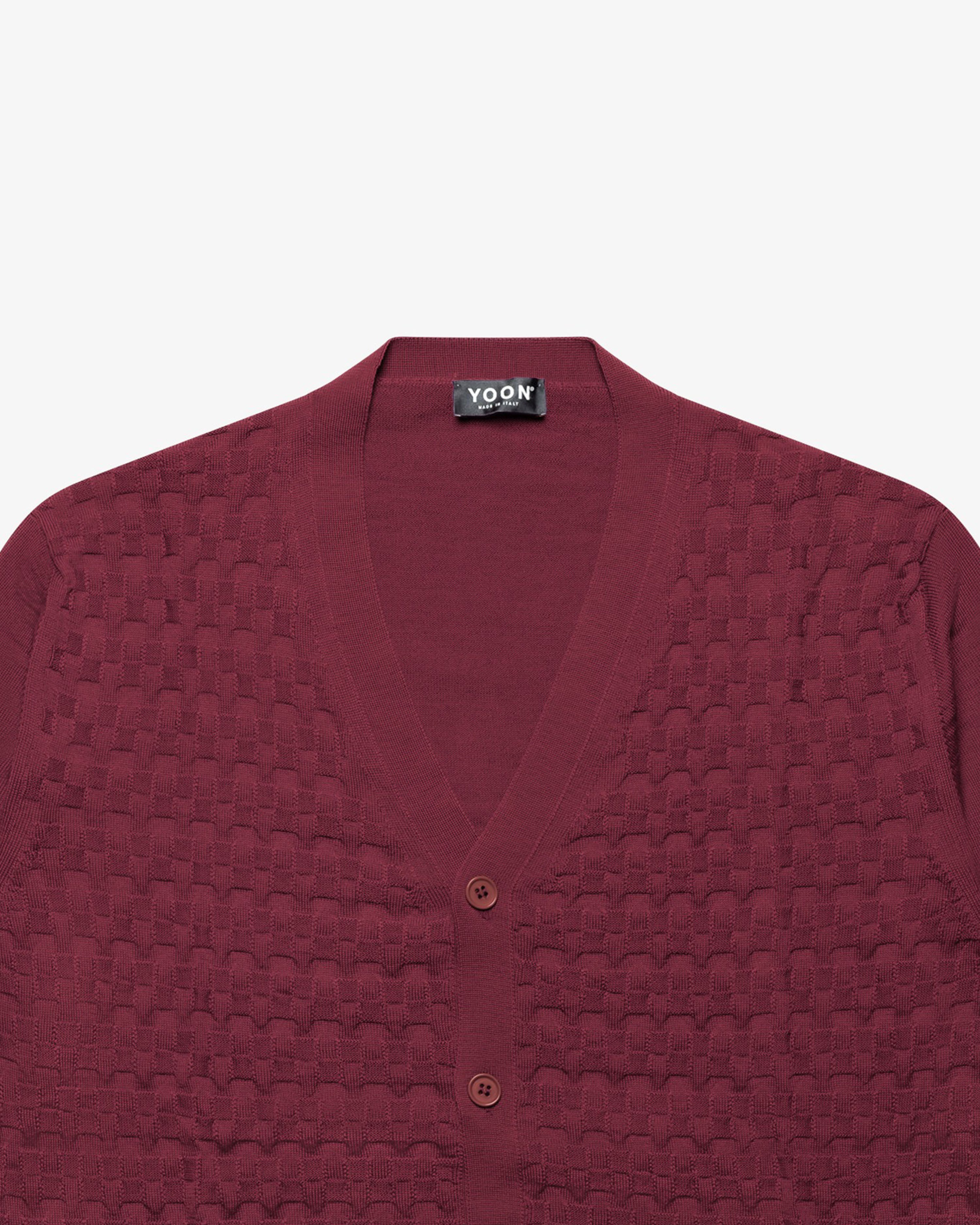 Bordeaux Wool Checkered Cardigan