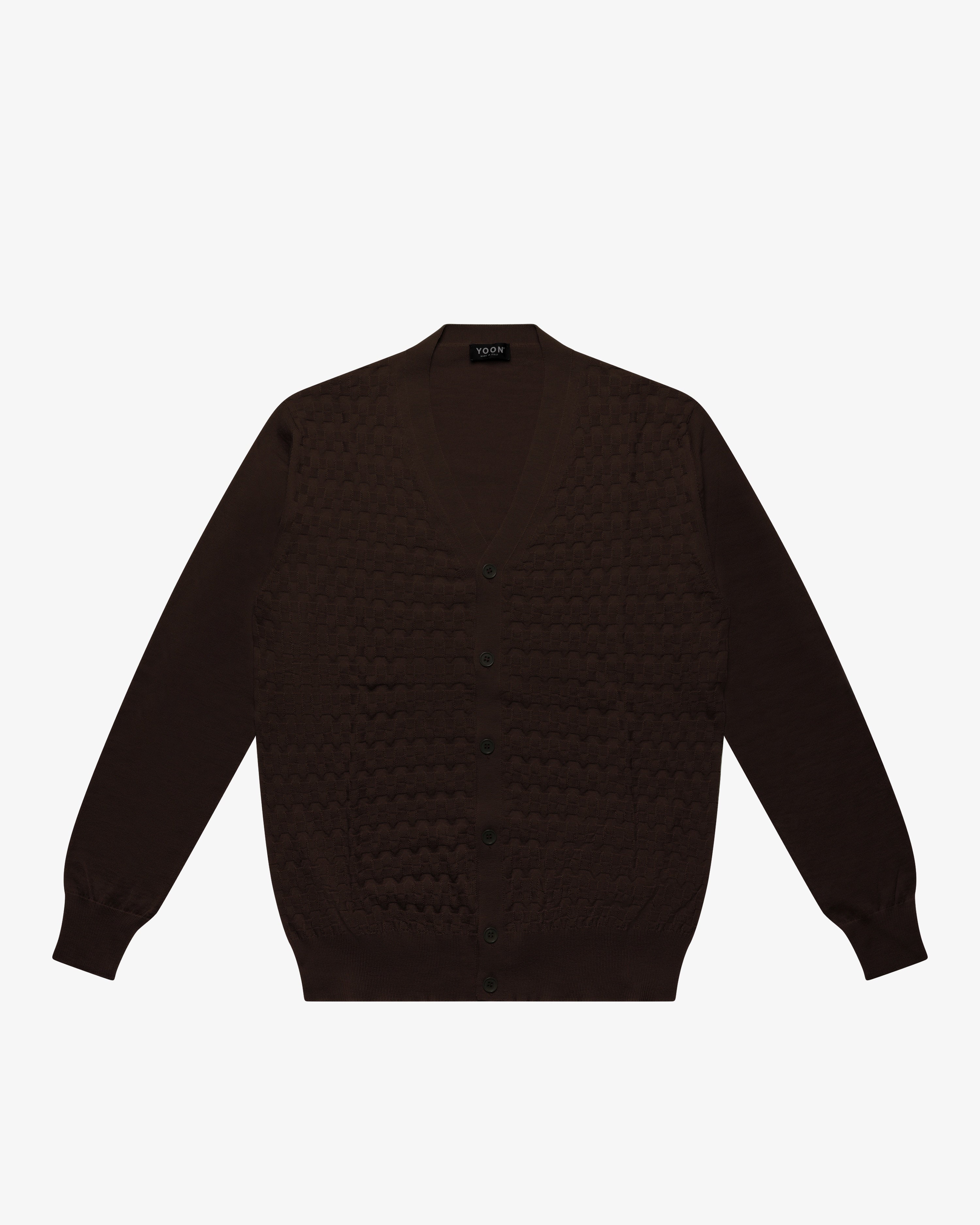 Brown Wool Checkered Cardigan