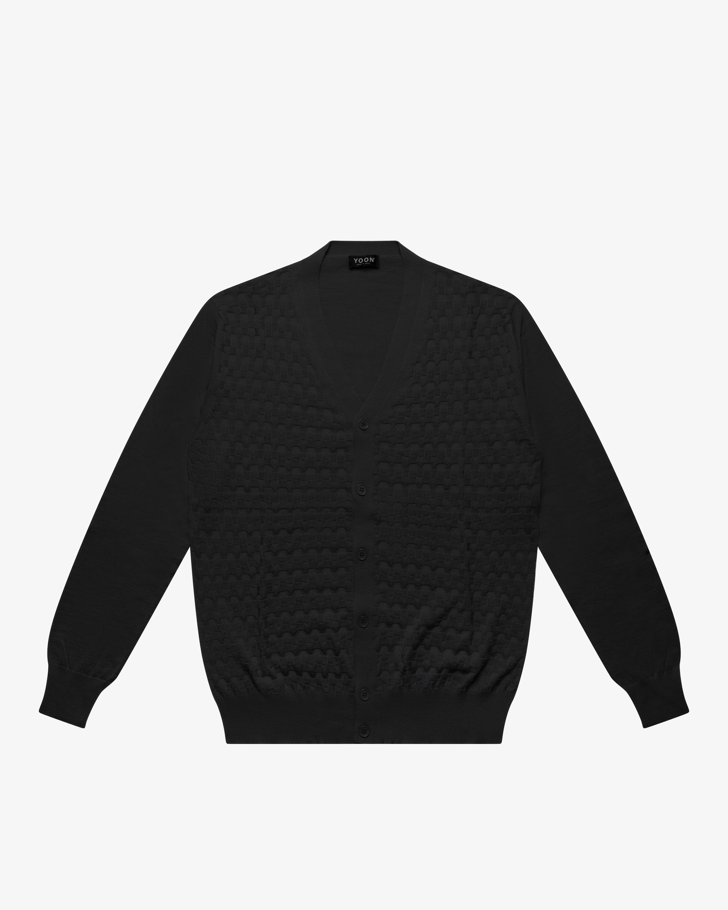 Black Wool Checkered Cardigan