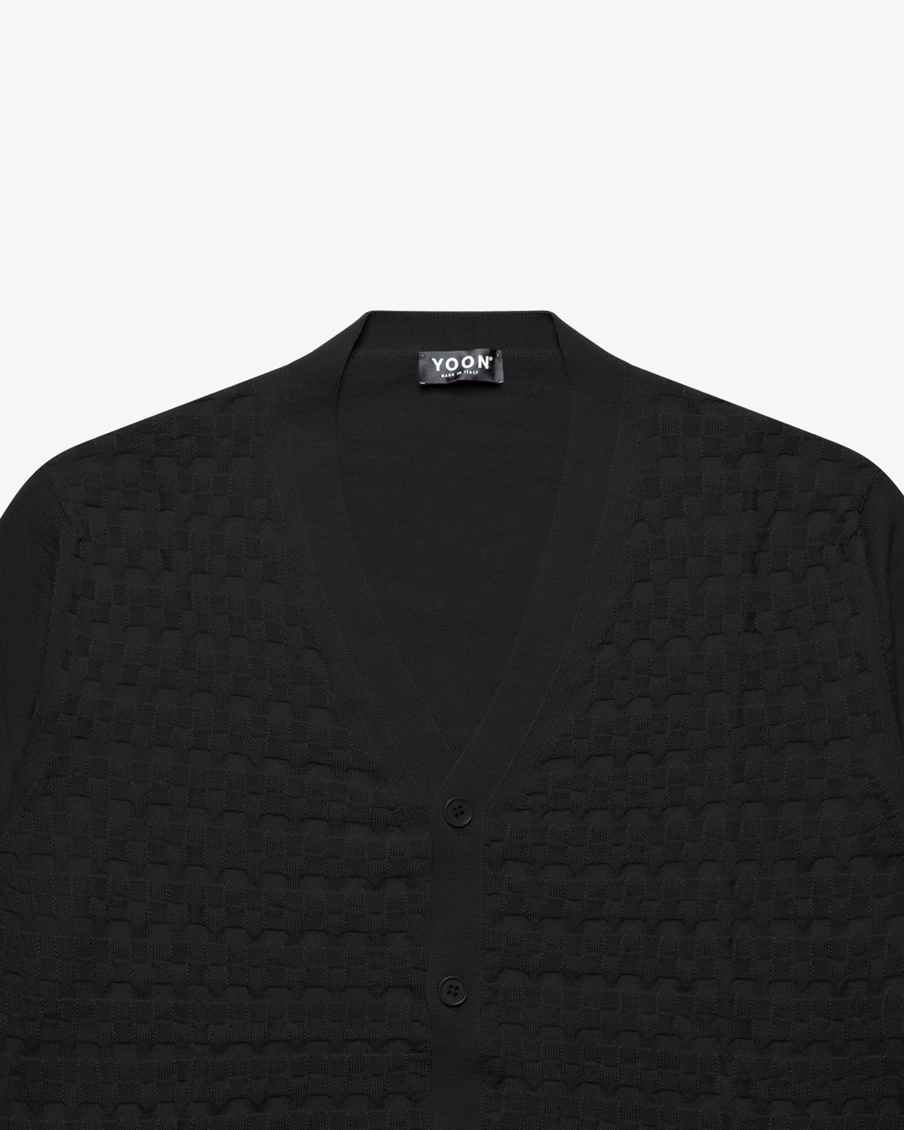 Black Wool Checkered Cardigan