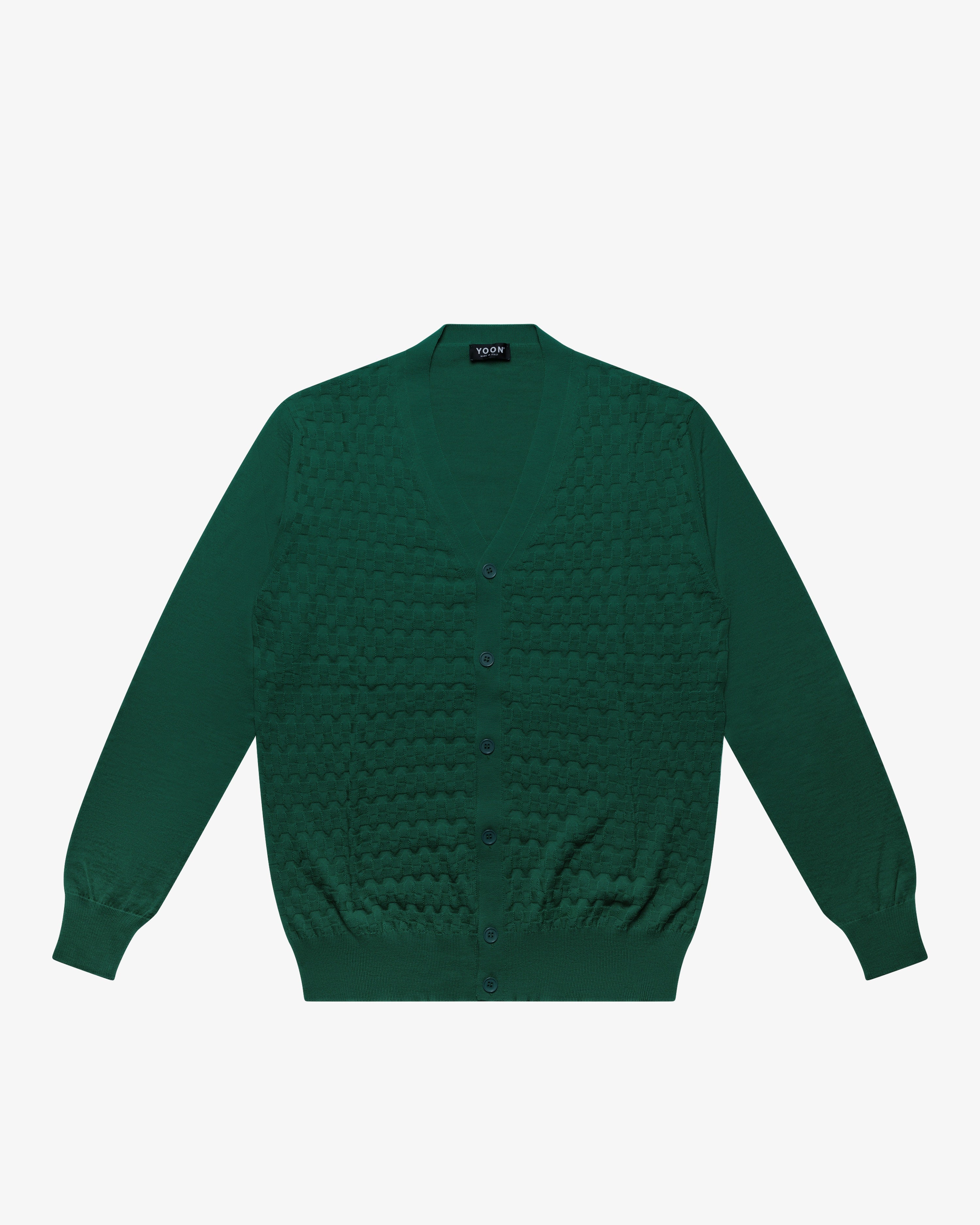 Forest Green Wool Checkered Cardigan