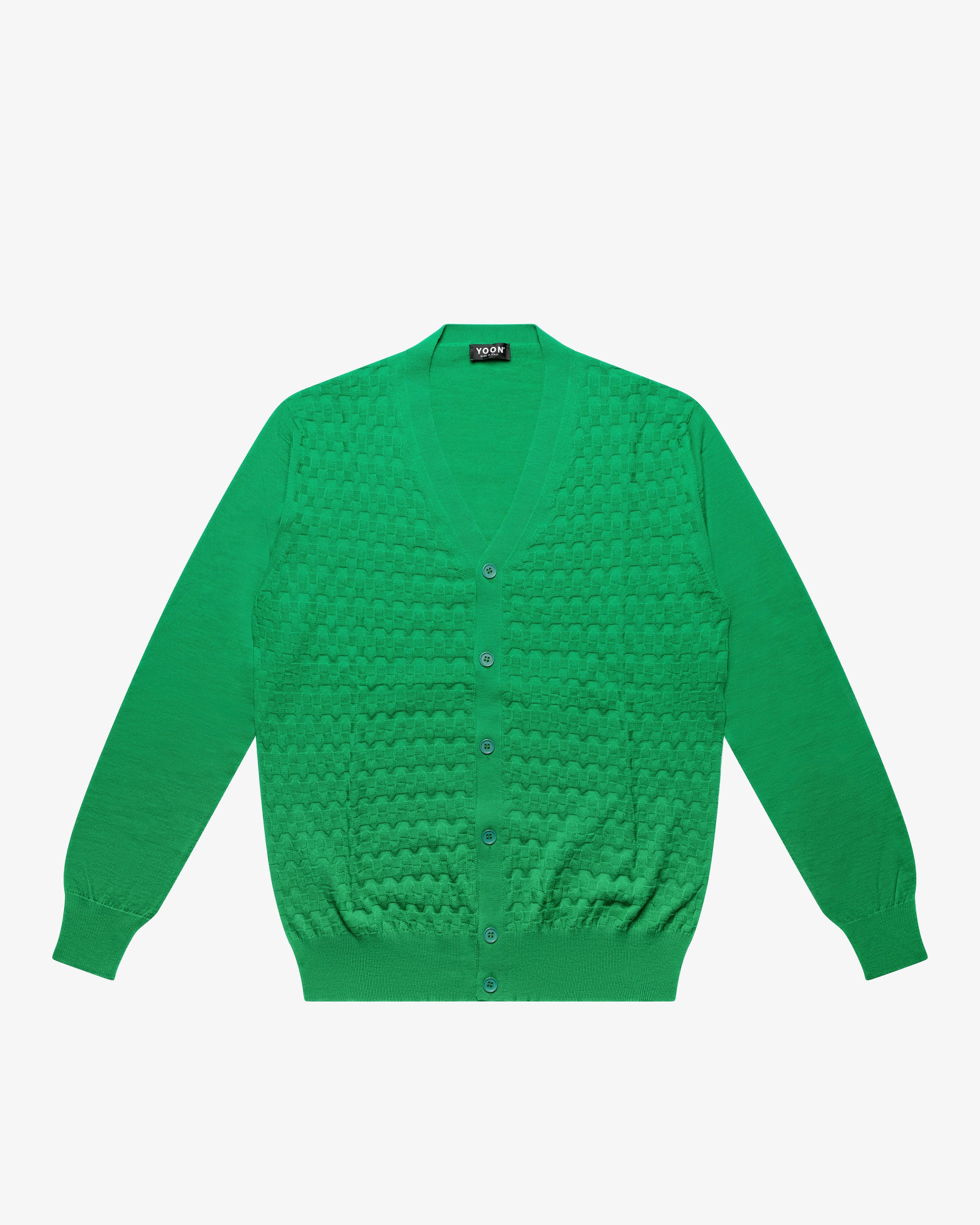 Meadow Green Wool Checkered Cardigan