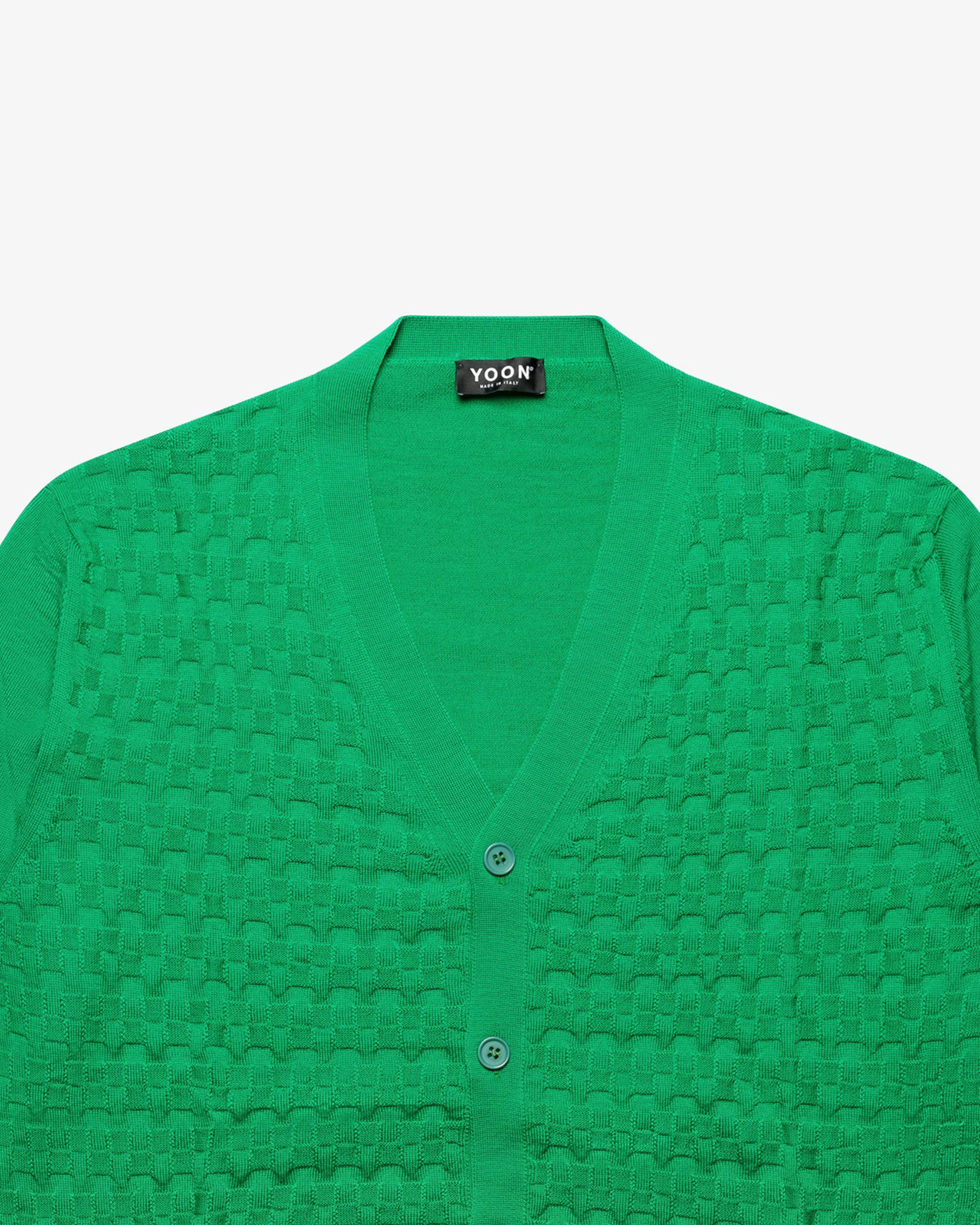 Meadow Green Wool Checkered Cardigan
