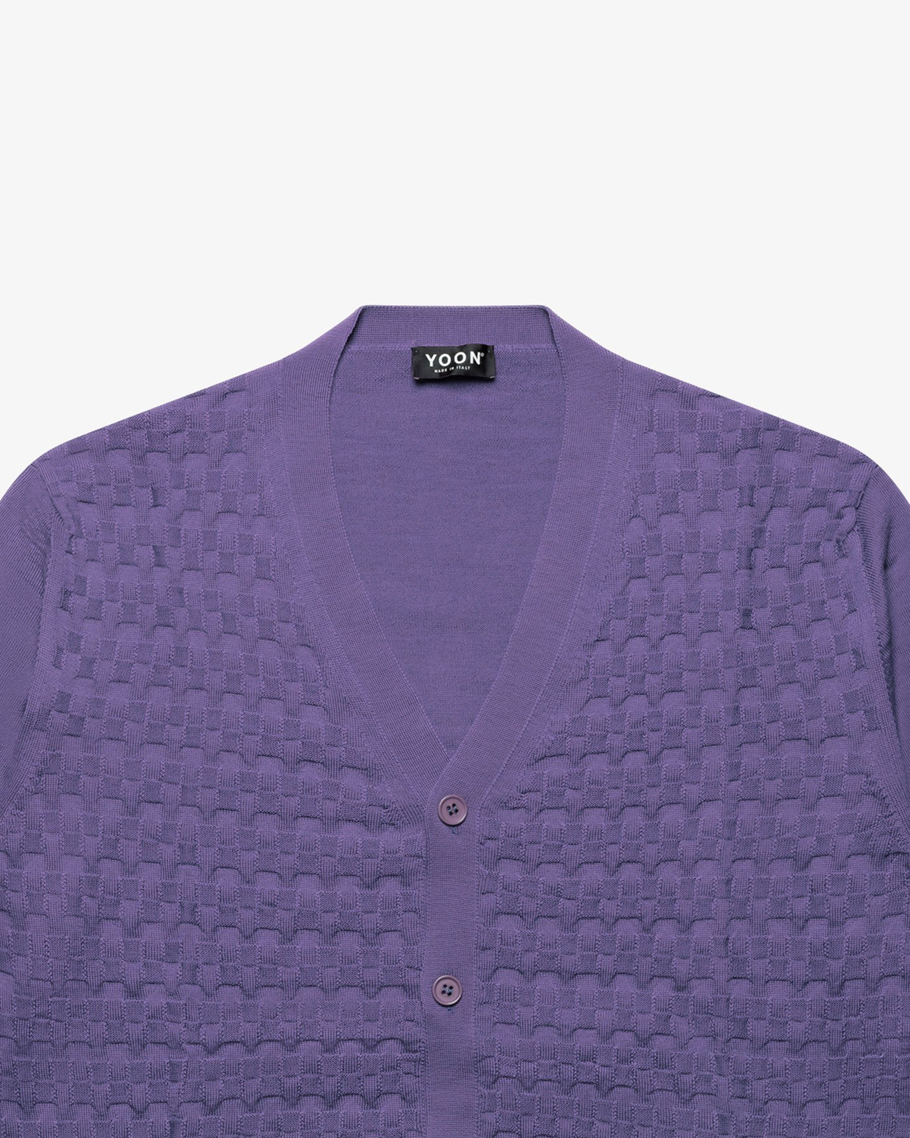 Purple Wool Checkered Cardigan