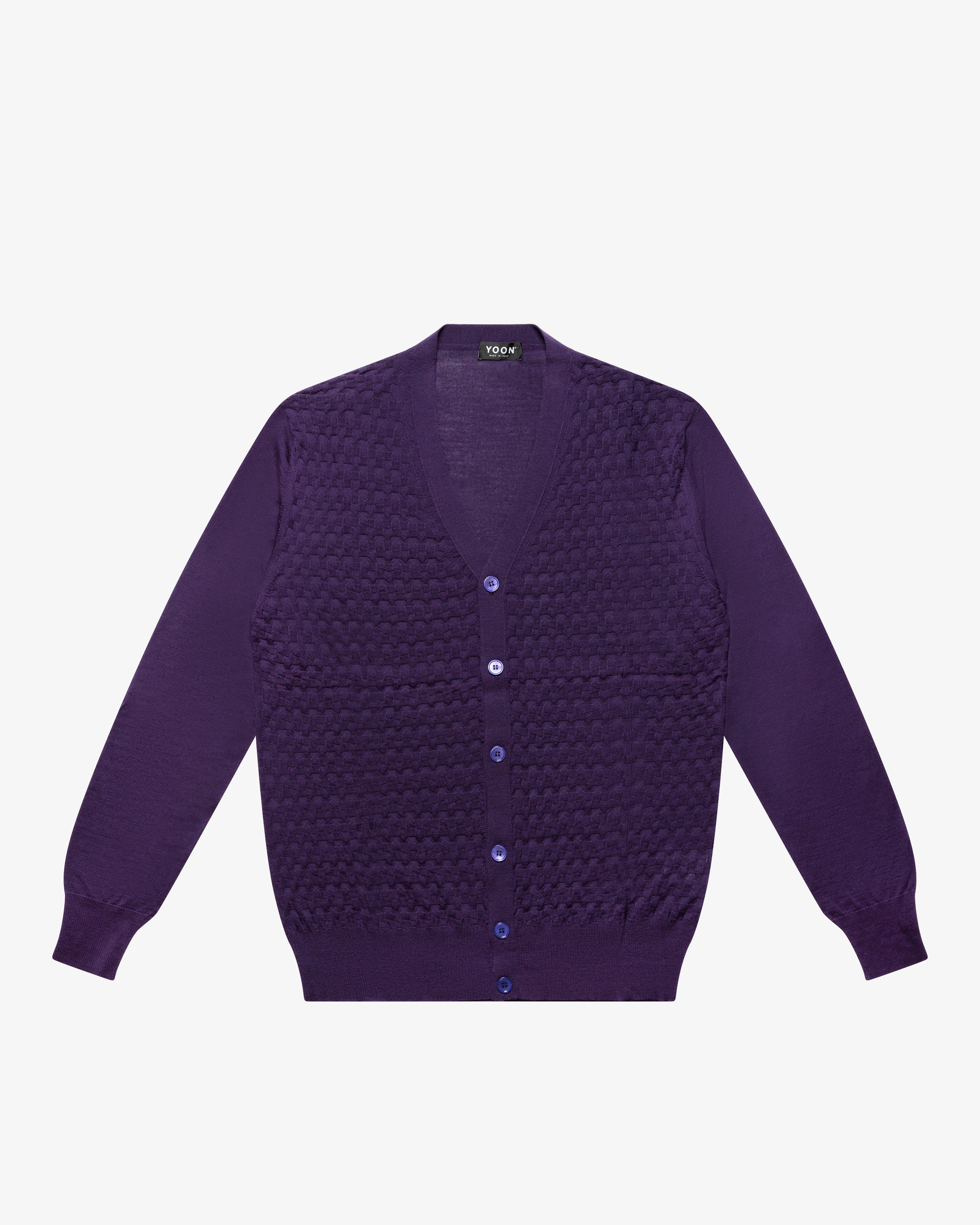 Purple Wool Checkered Cardigan
