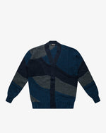 Cardigan intarsio color-block blu slim