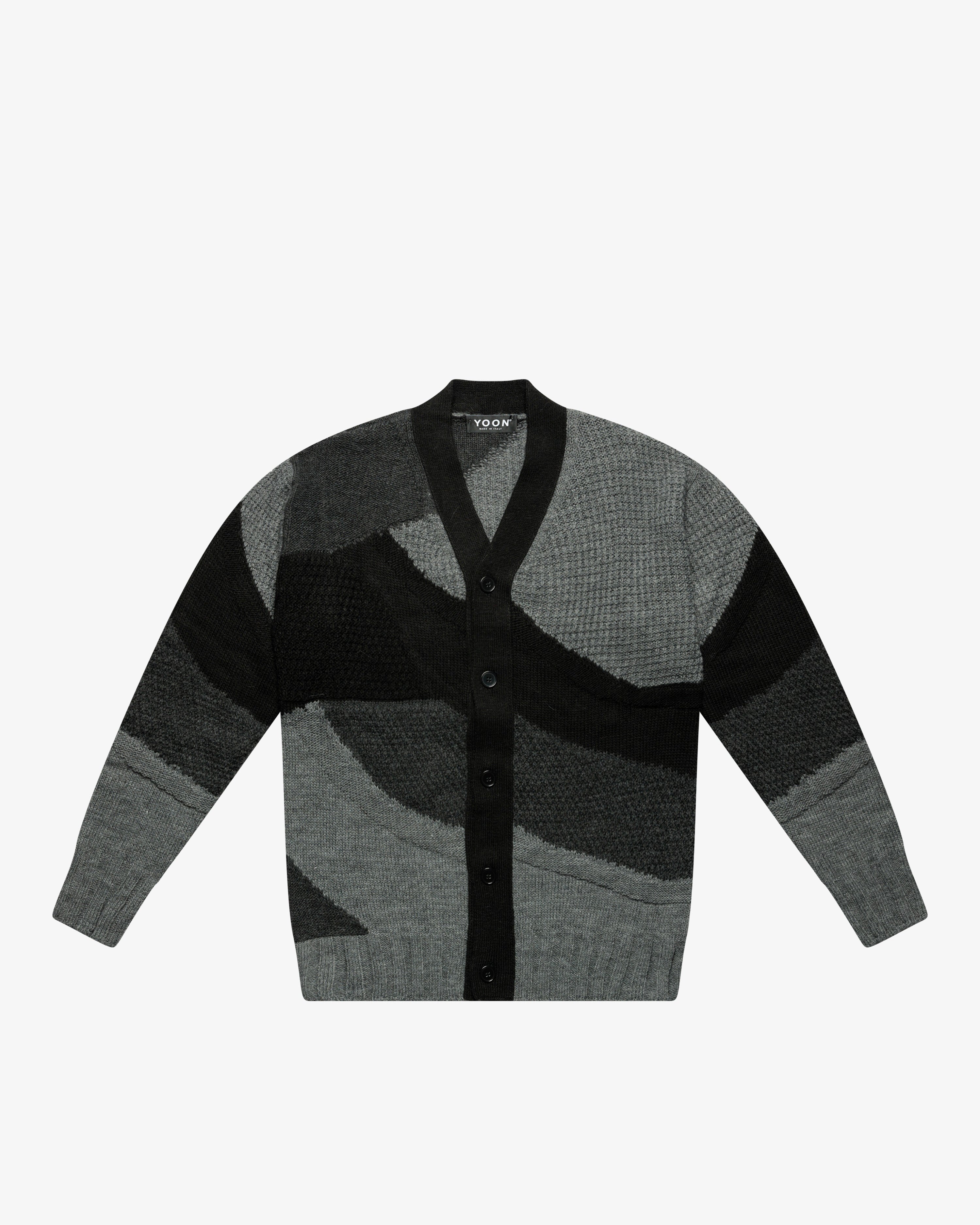 Black Color-Block Intarsia Cardigan