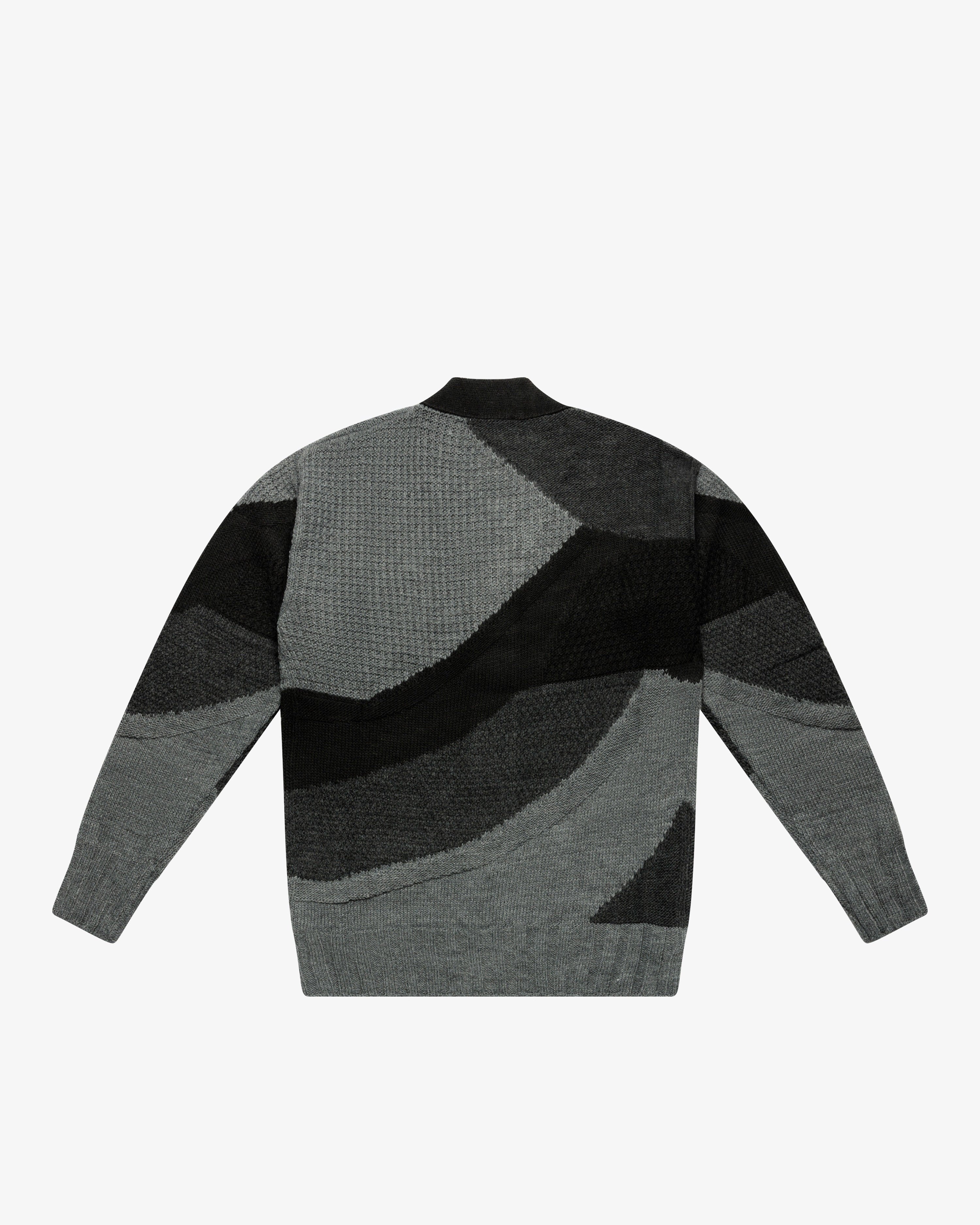 Black Color-Block Intarsia Cardigan