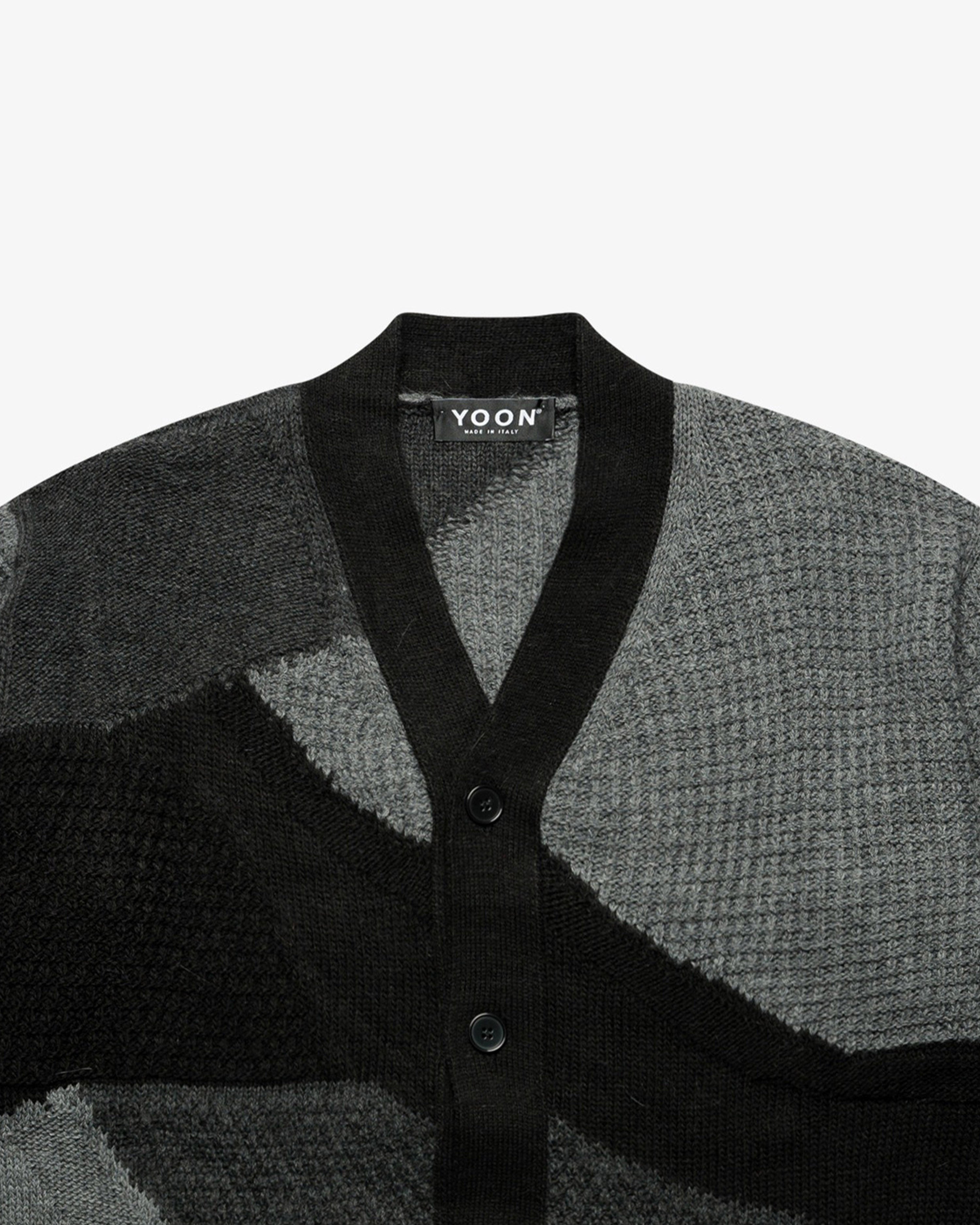 Black Color-Block Intarsia Cardigan