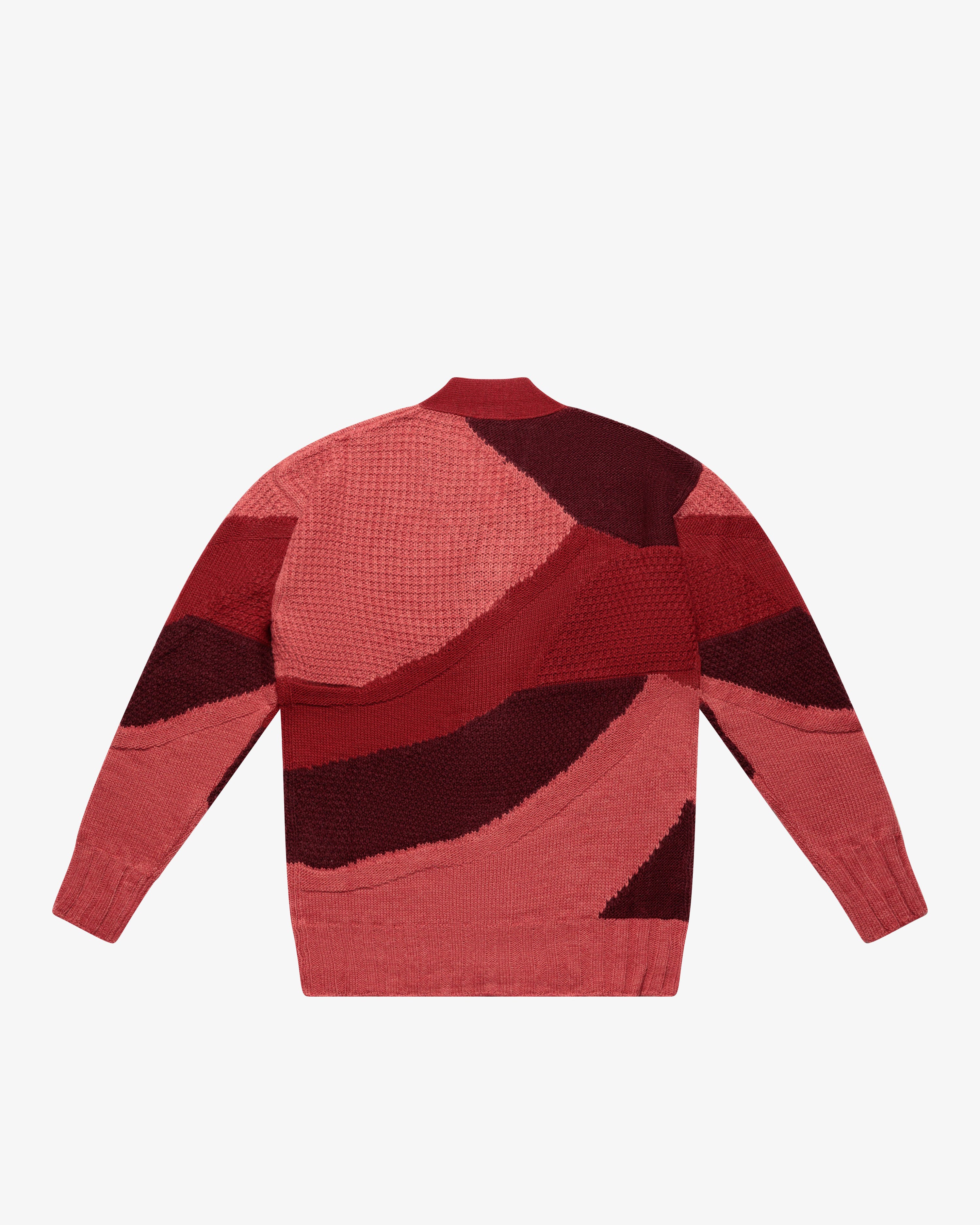 Red Color-Block Intarsia Cardigan