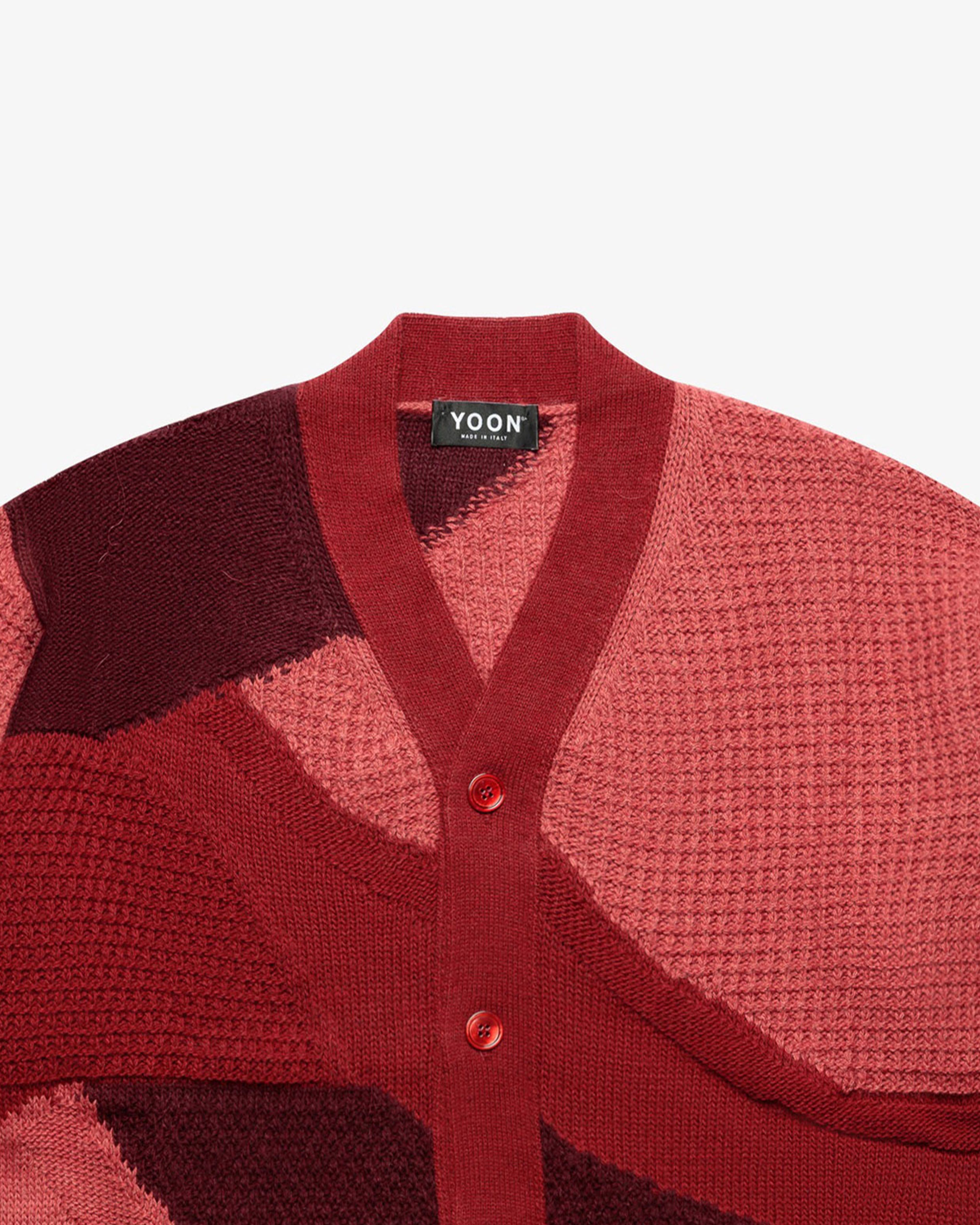 Red Color-Block Intarsia Cardigan