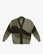 Cardigan intarsio color-block verde slim
