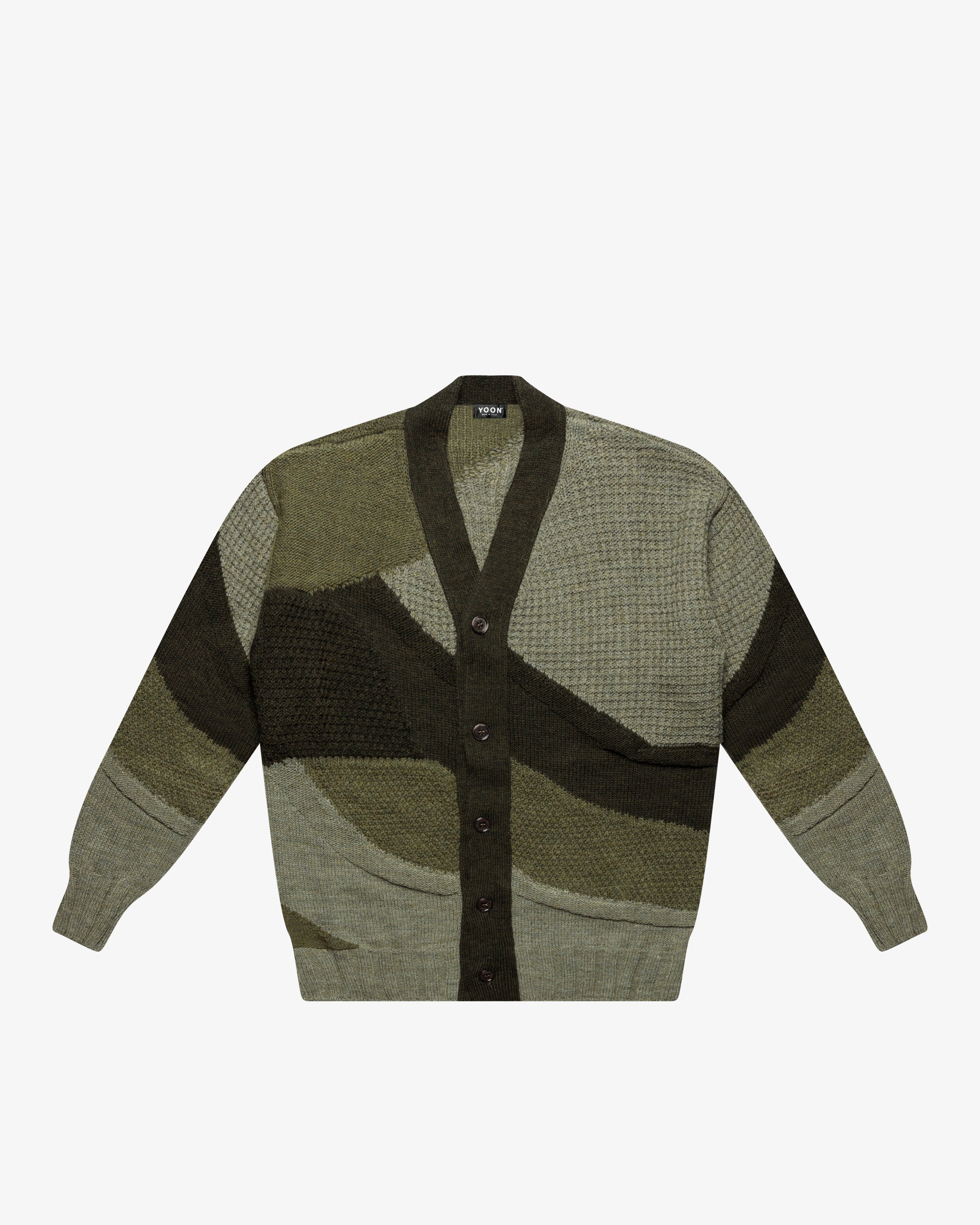 Cardigan intarsio color-block verde slim