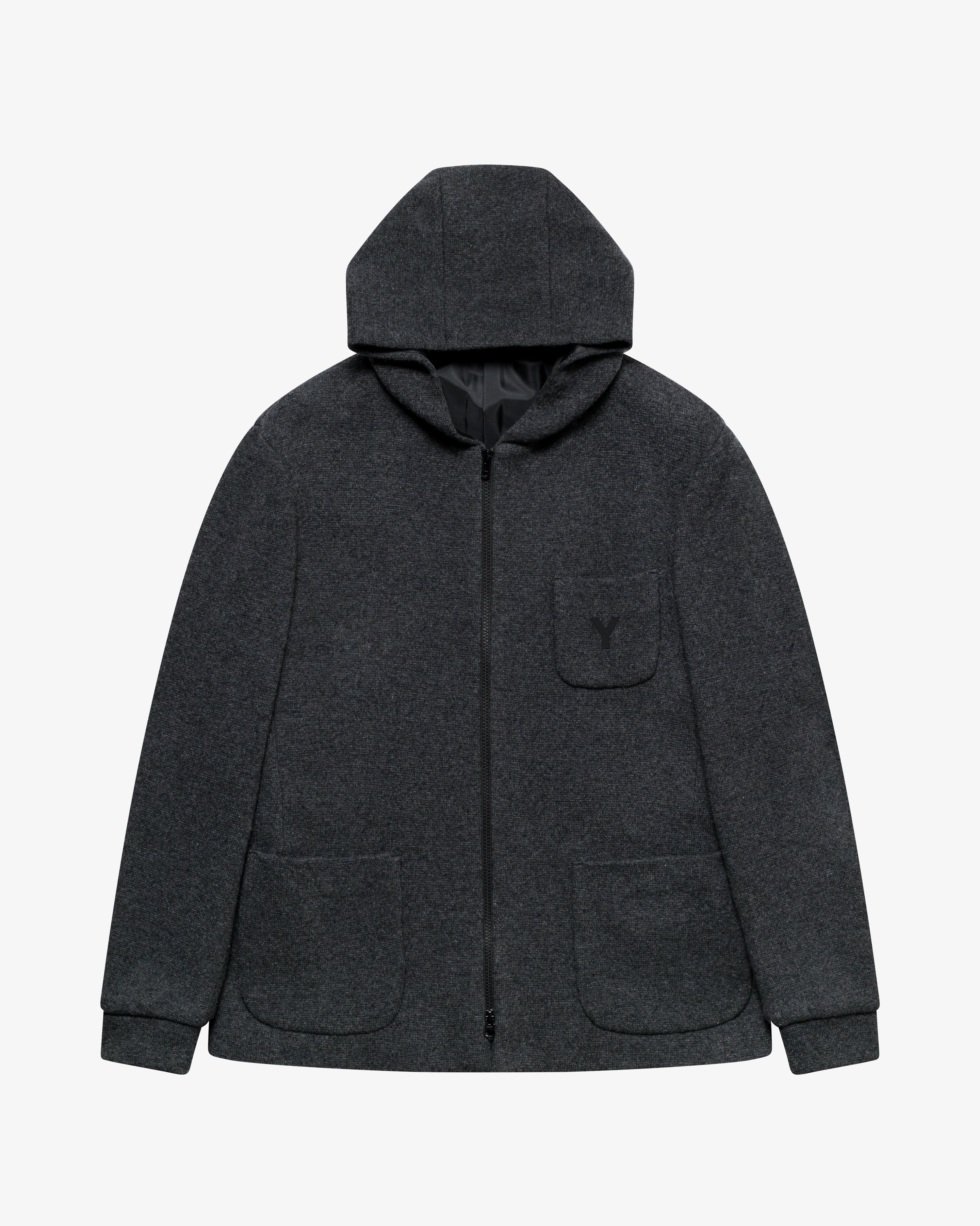 Anthracite grey wool hooded jacket