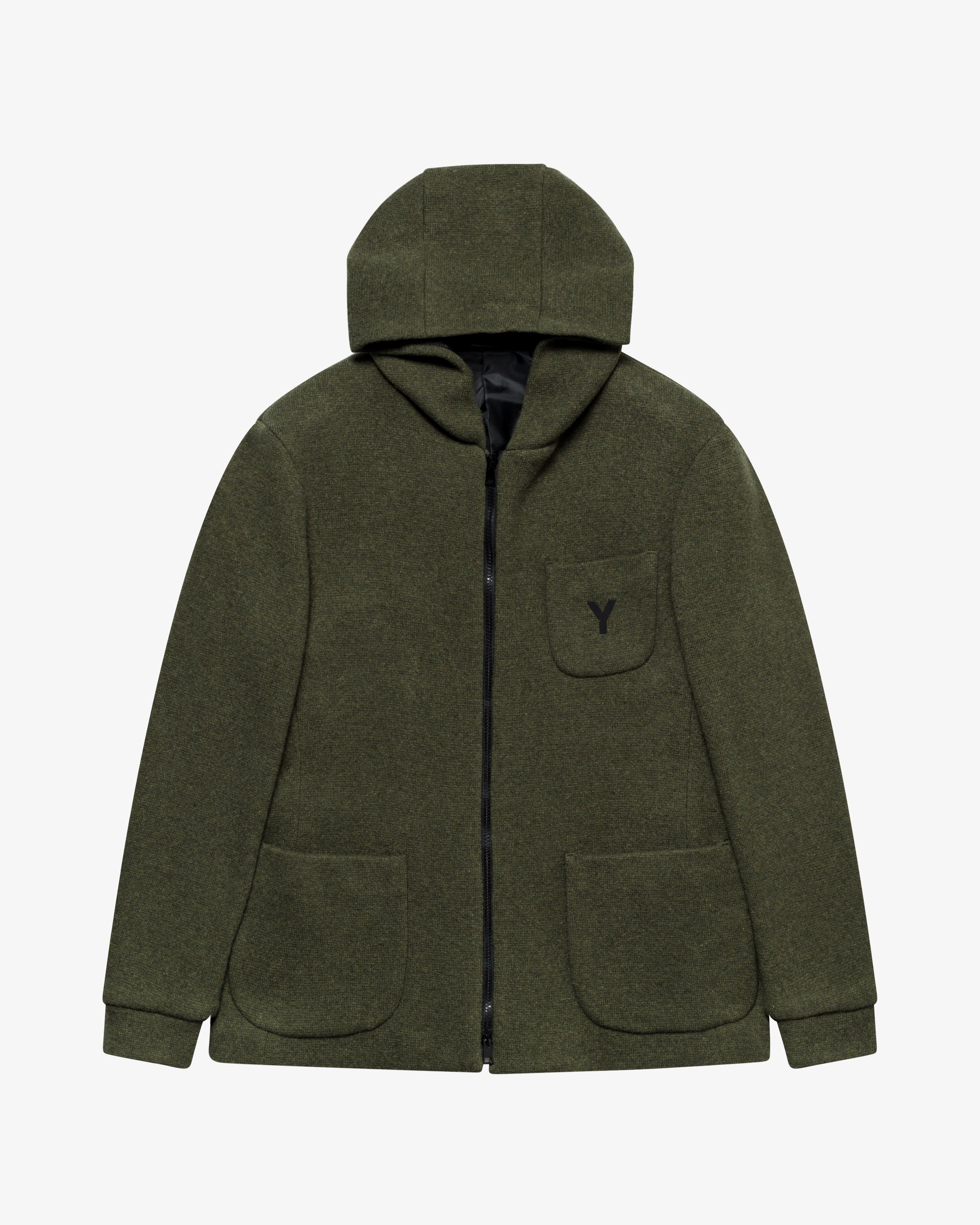 Military green wool hooded jacket
