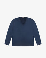 Blue cotton V-neck sweater