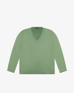 Military green cotton V-neck sweater