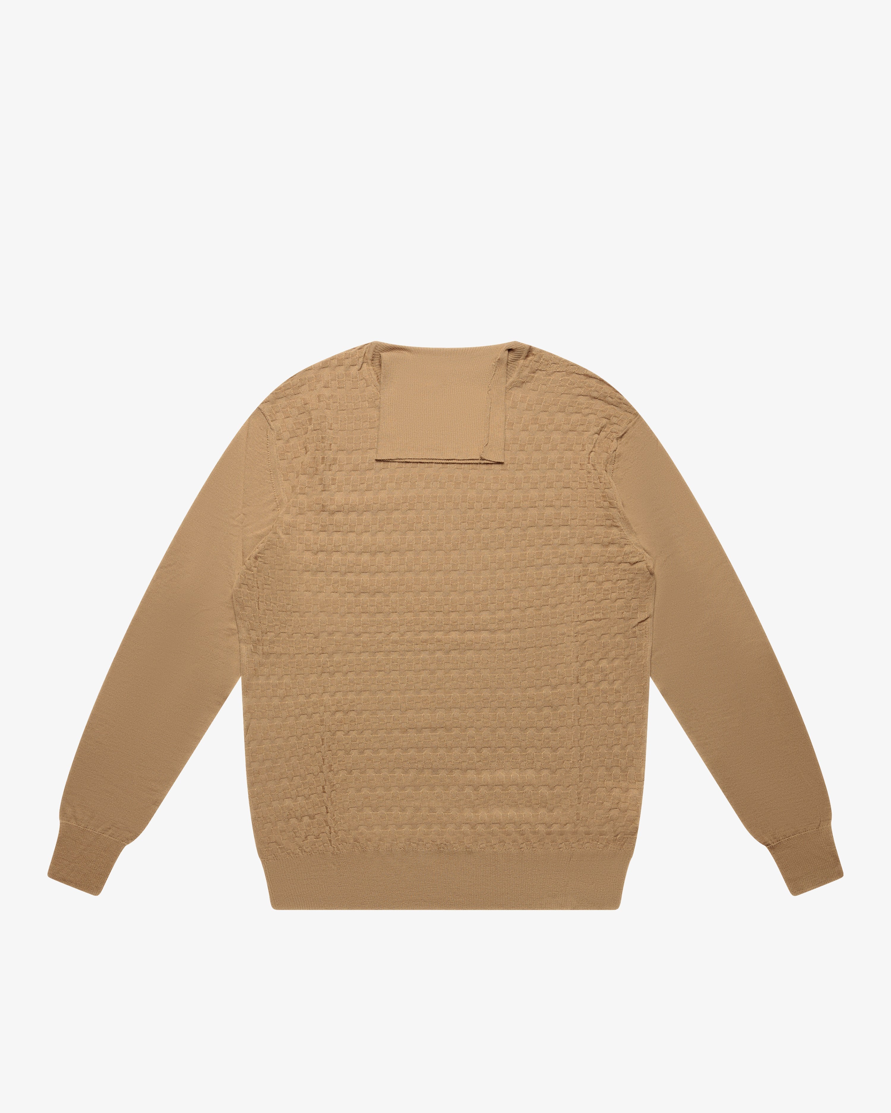 Maglia dolcevita a scacchetti cammello