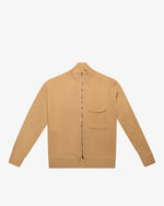 Maglia full-zip con tasca applicata cammello