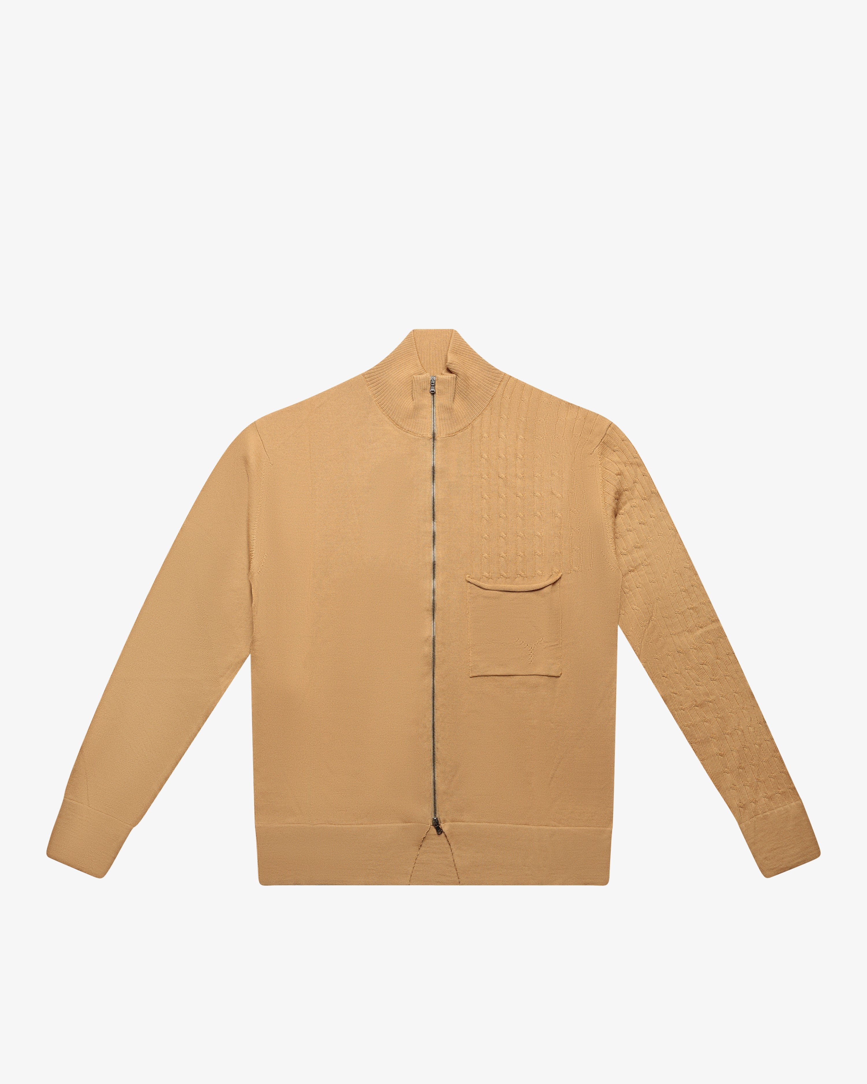 Maglia full-zip con tasca applicata cammello