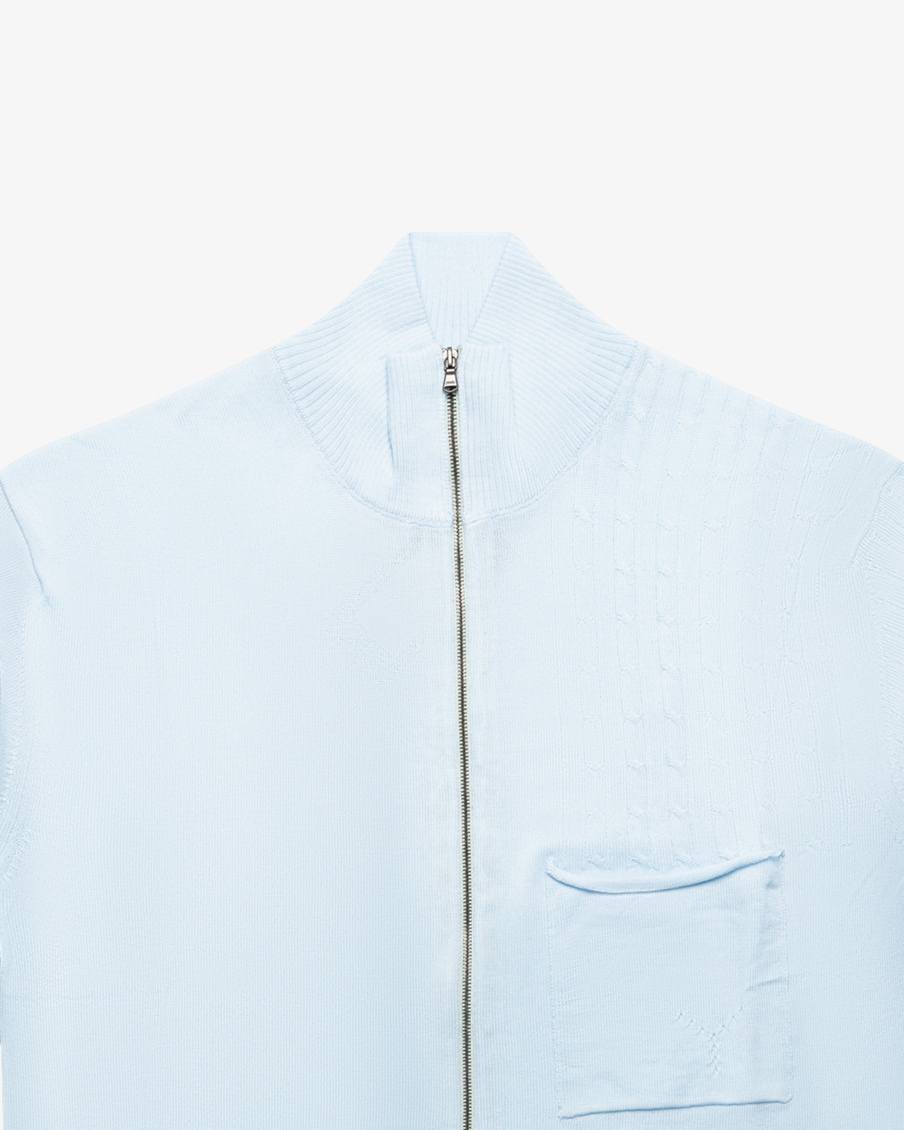 Light Blue Full-Zip Sweater with Patch Pocket