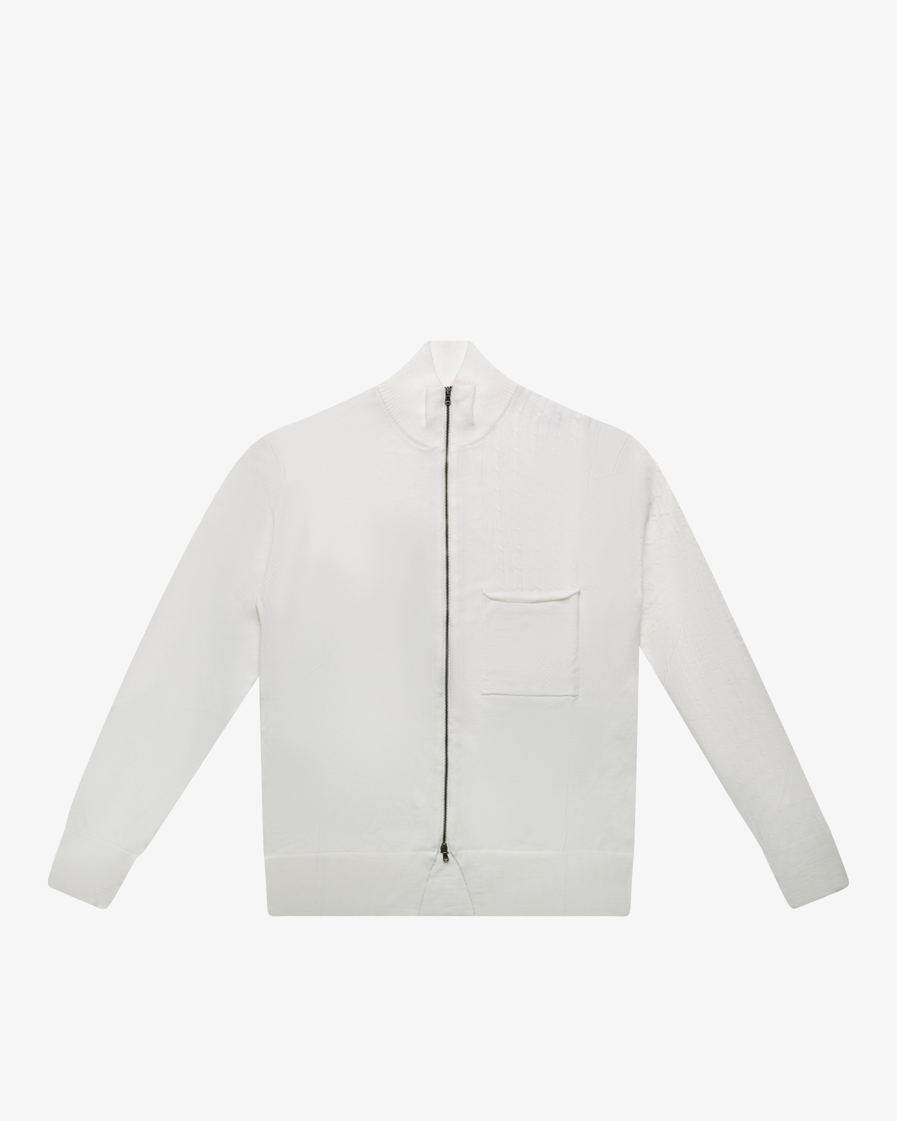 Maglia full-zip con tasca applicata panna
