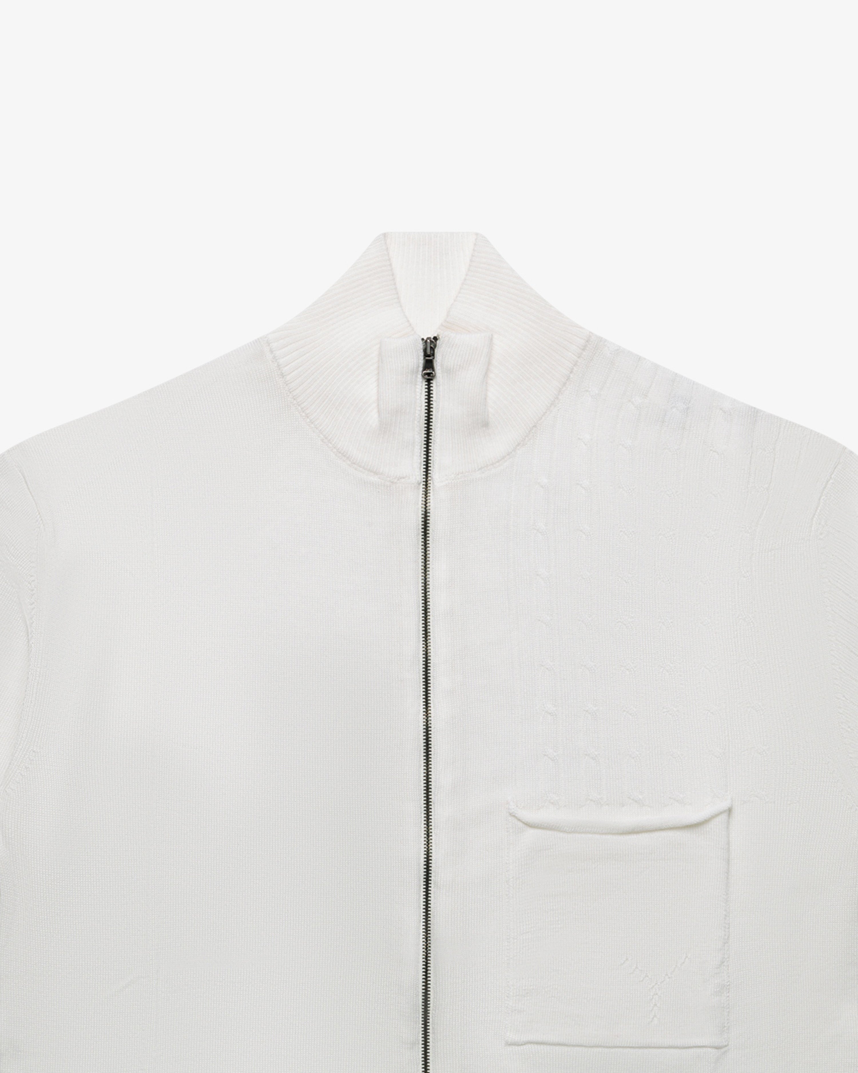 Ivory Full-Zip Sweater with Patch Pocket