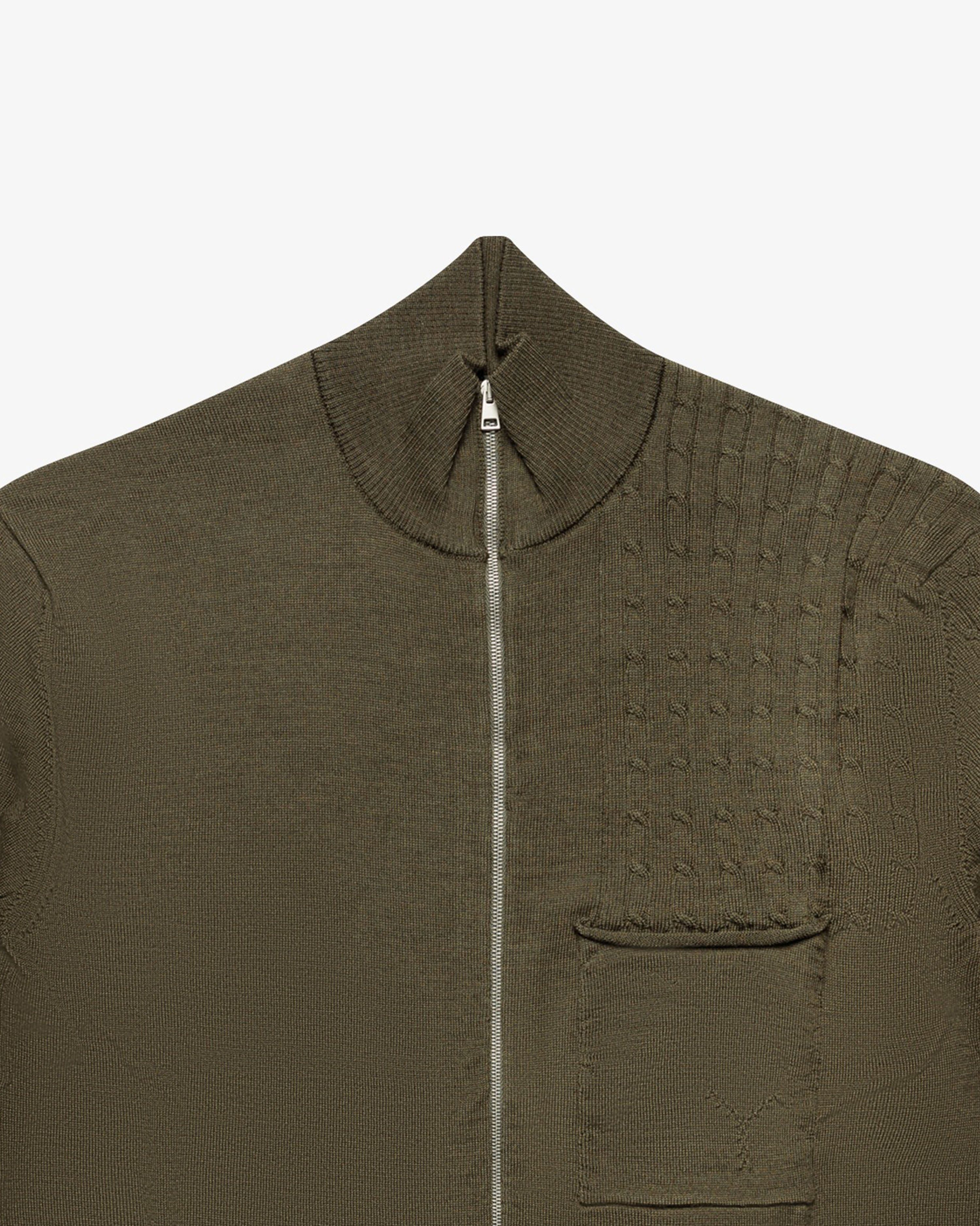 Maglia full-zip con tasca applicata verde militare