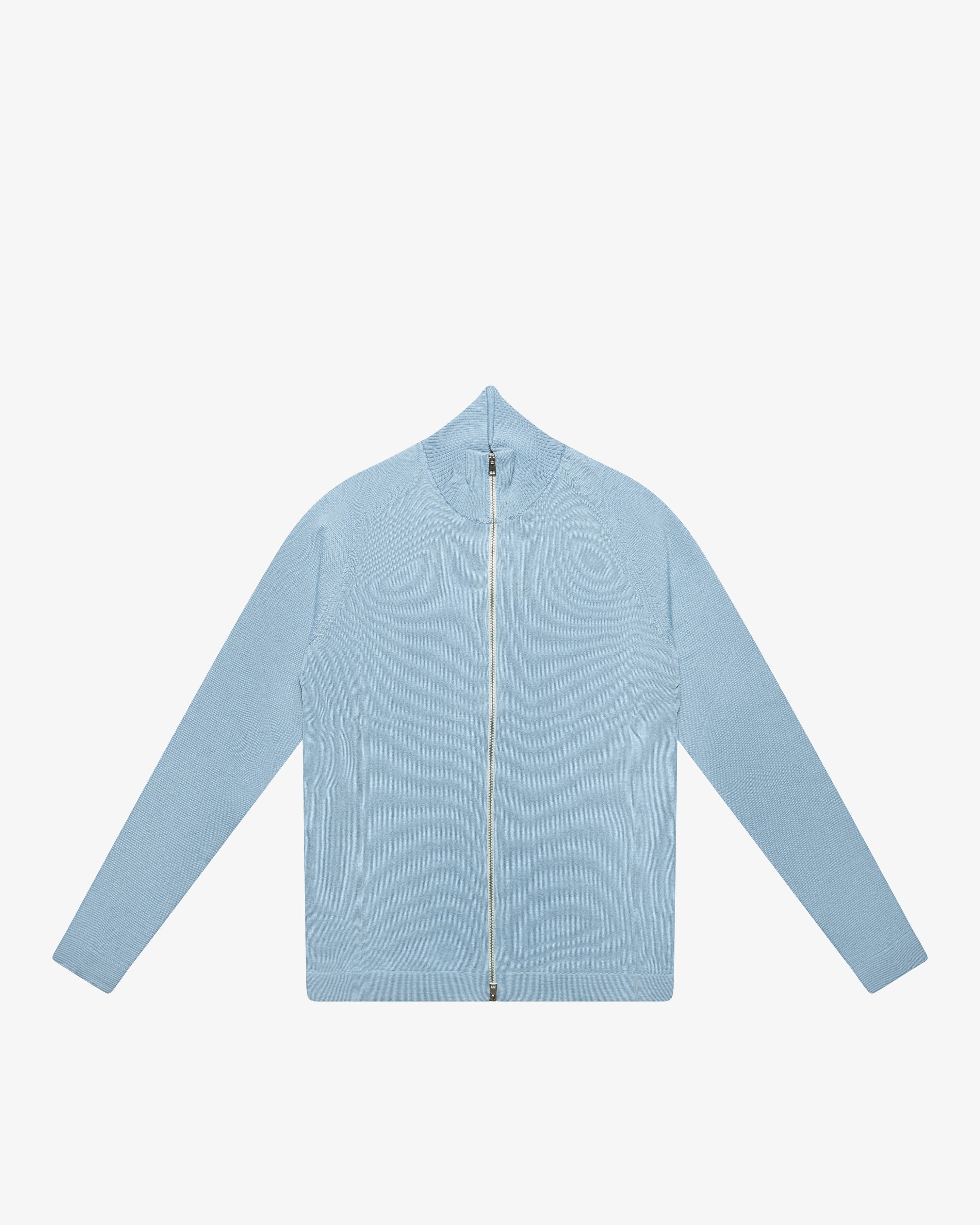 Maglia full-zip in lana azzurro slim