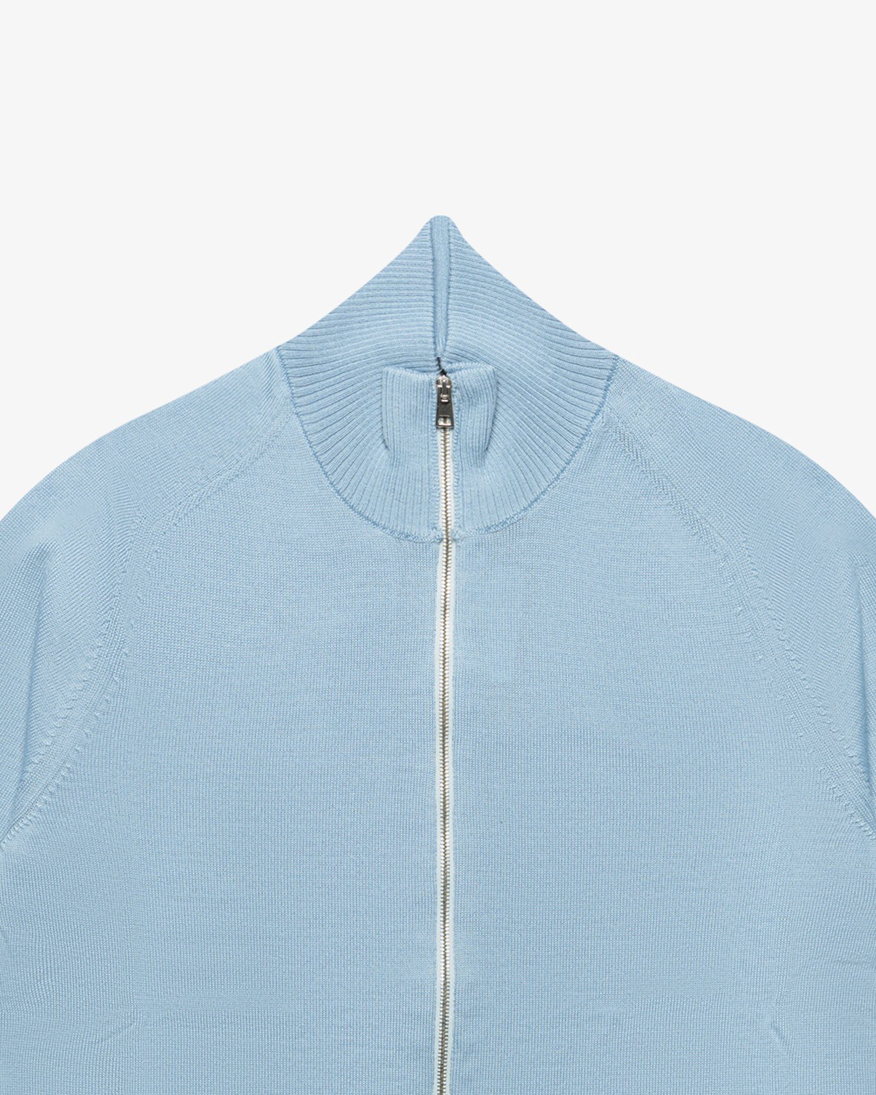 Light Blue Wool Full-Zip Sweater