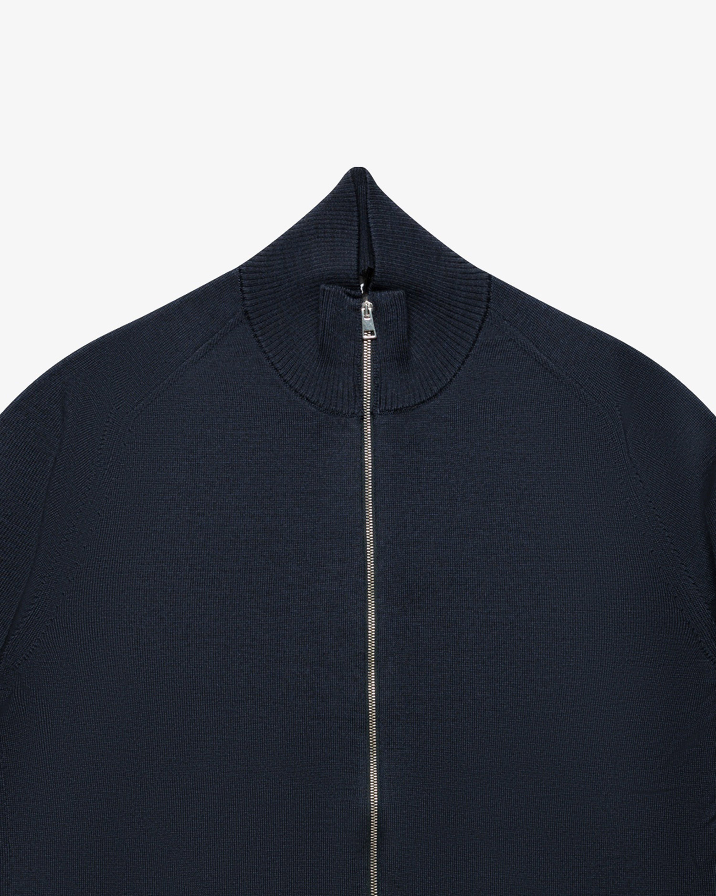 Melange Blue Wool Full-Zip Sweater