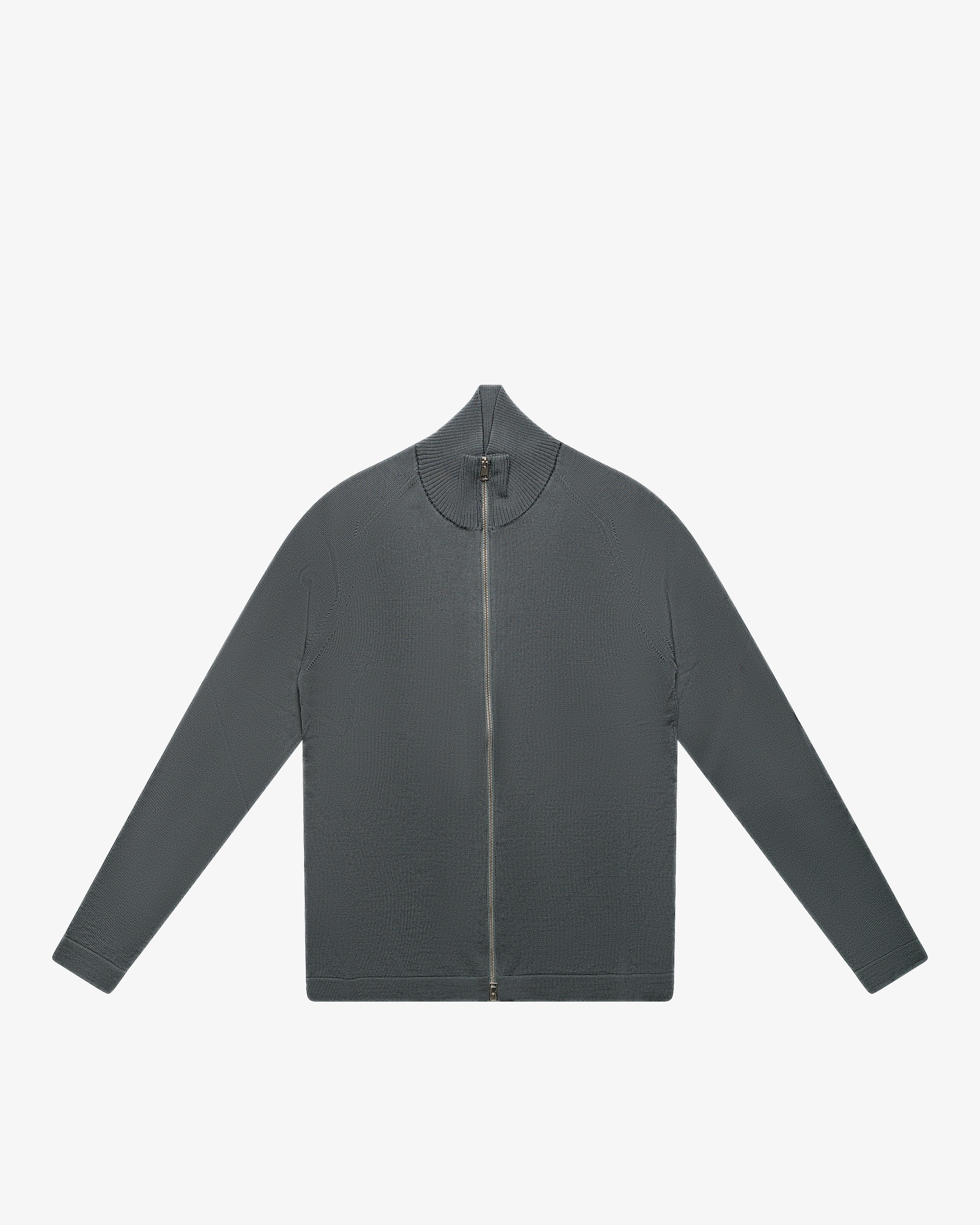 Maglia full-zip in lana grigio antracite slim
