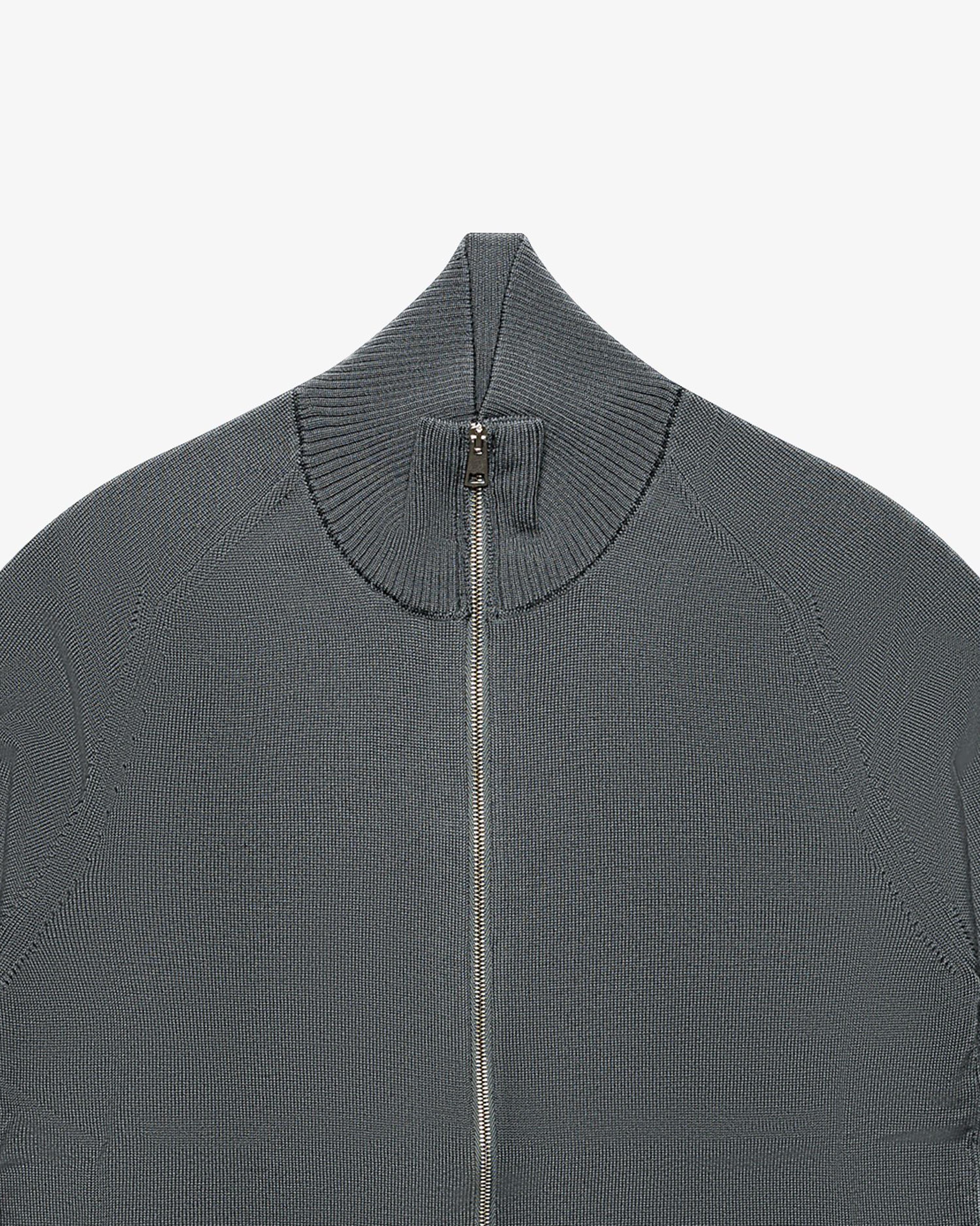 Anthracite Gray Wool Full-Zip Sweater