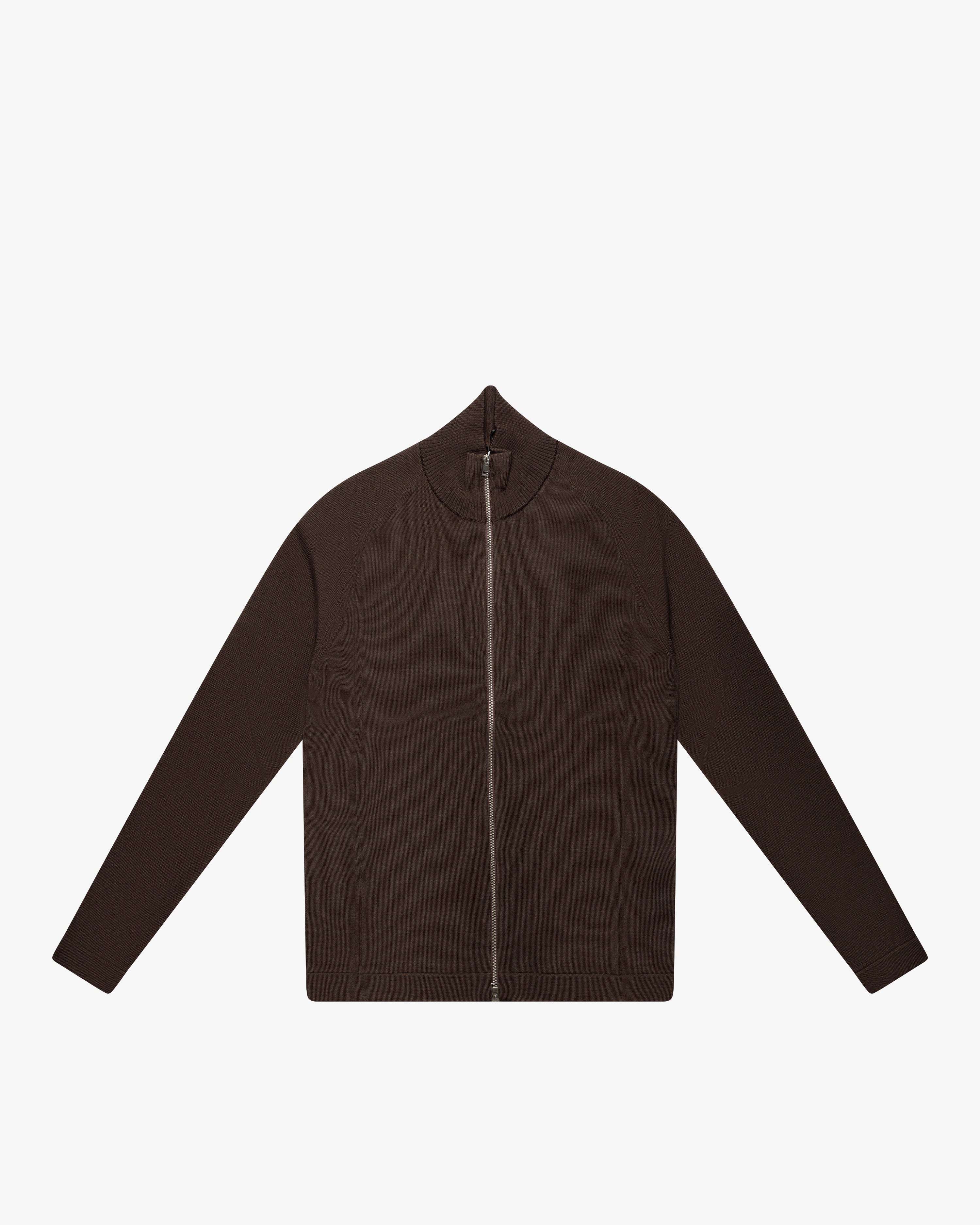 Maglia full-zip in lana marrone slim
