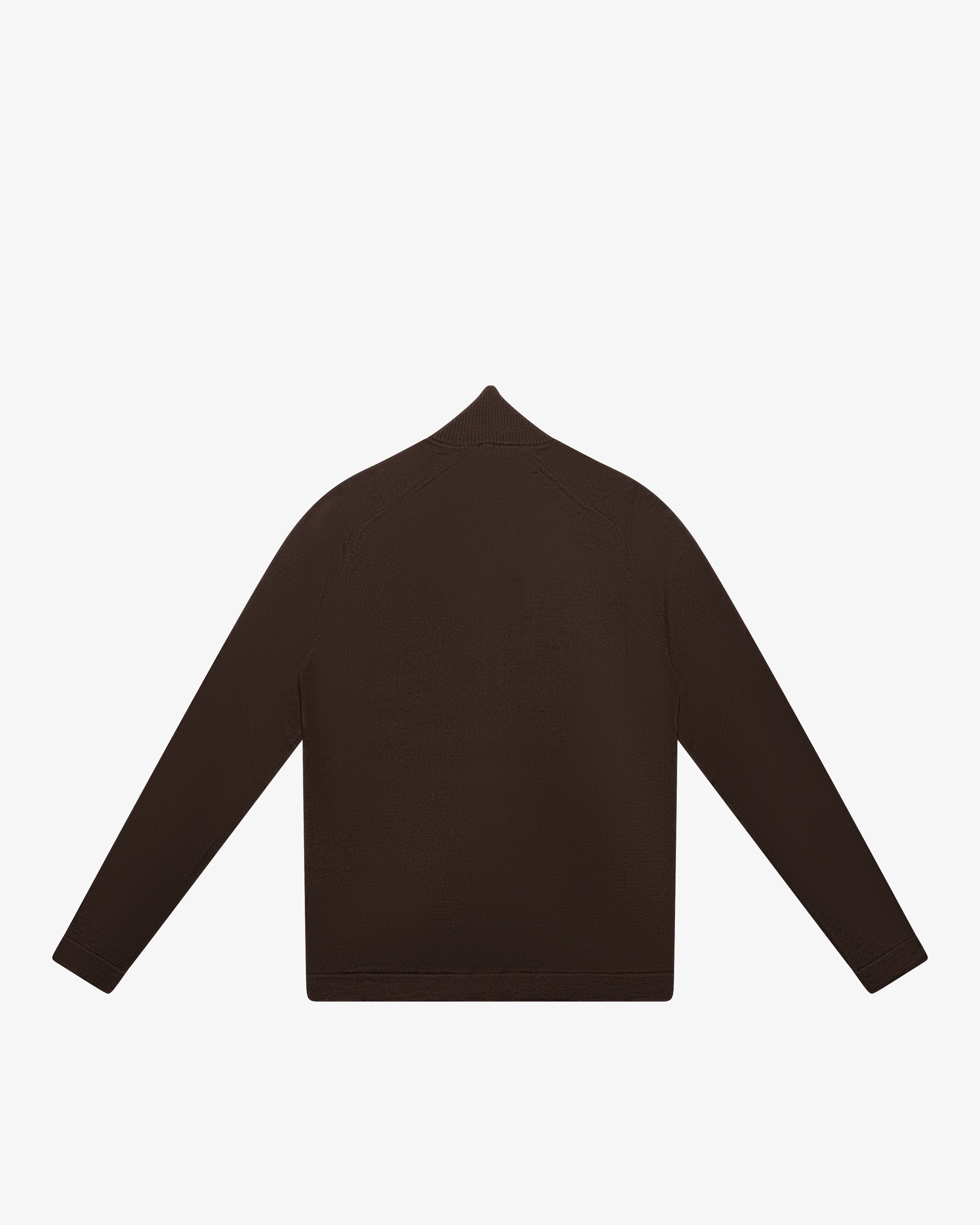 Maglia full-zip in lana marrone slim