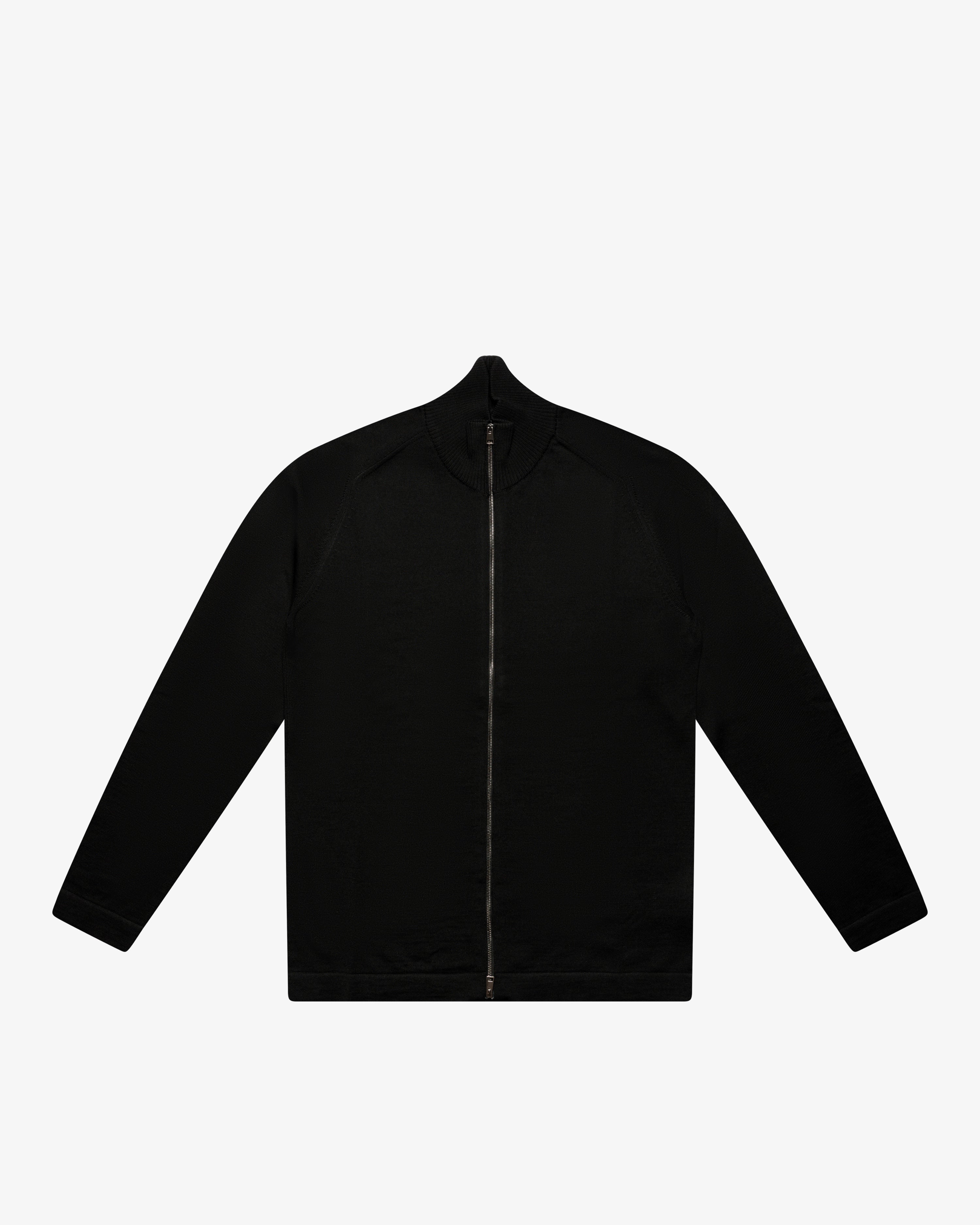 Black Wool Full-Zip Sweater