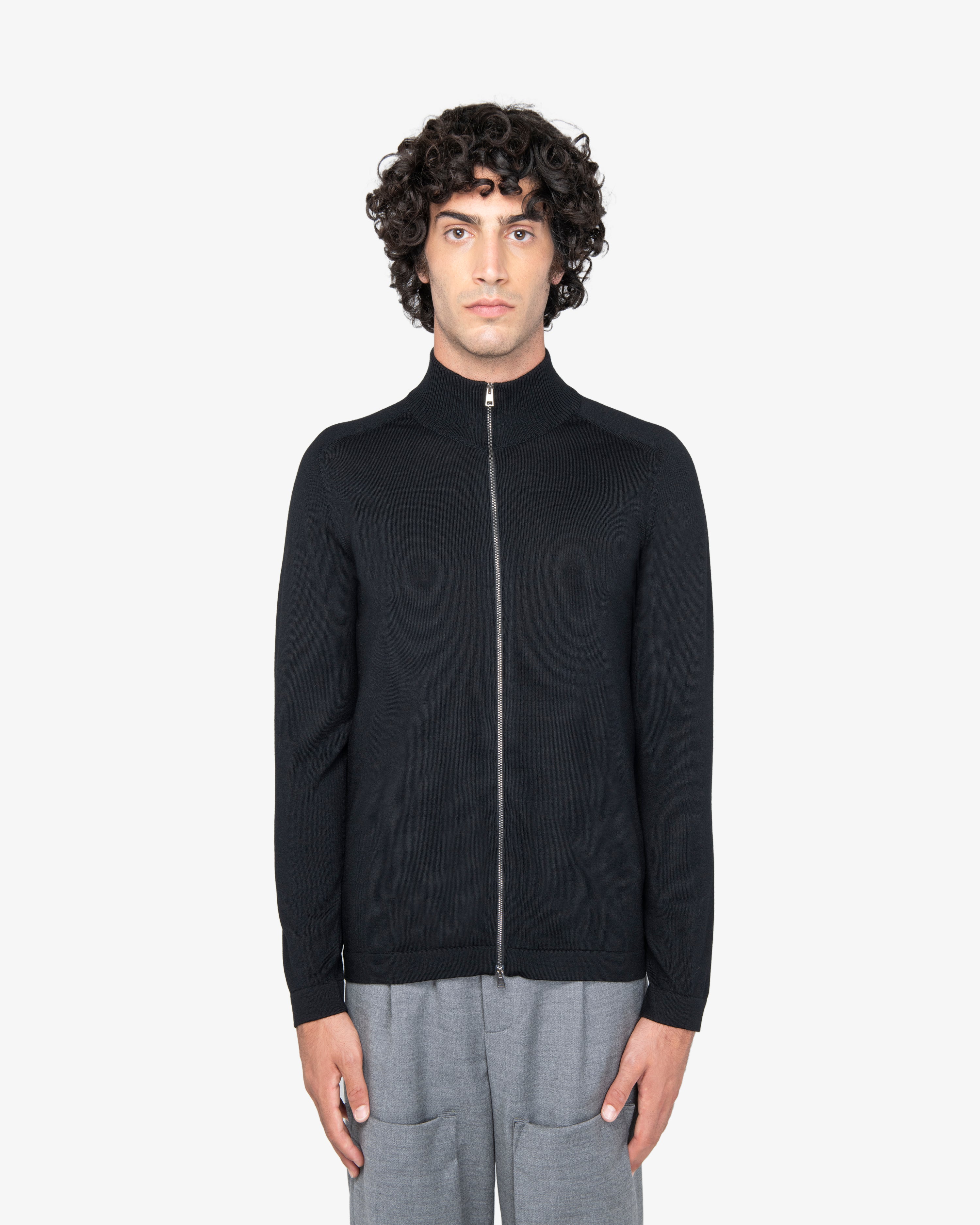 Maglia full-zip in lana nero