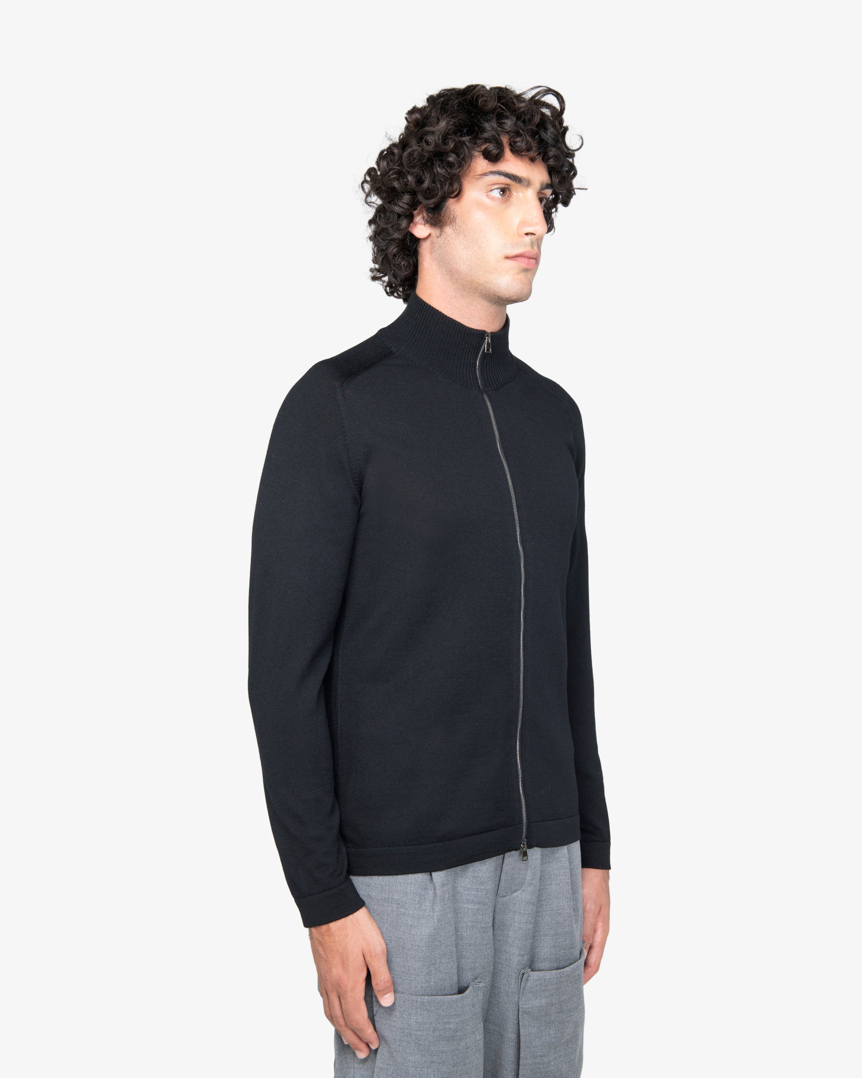 Maglia full-zip in lana nero