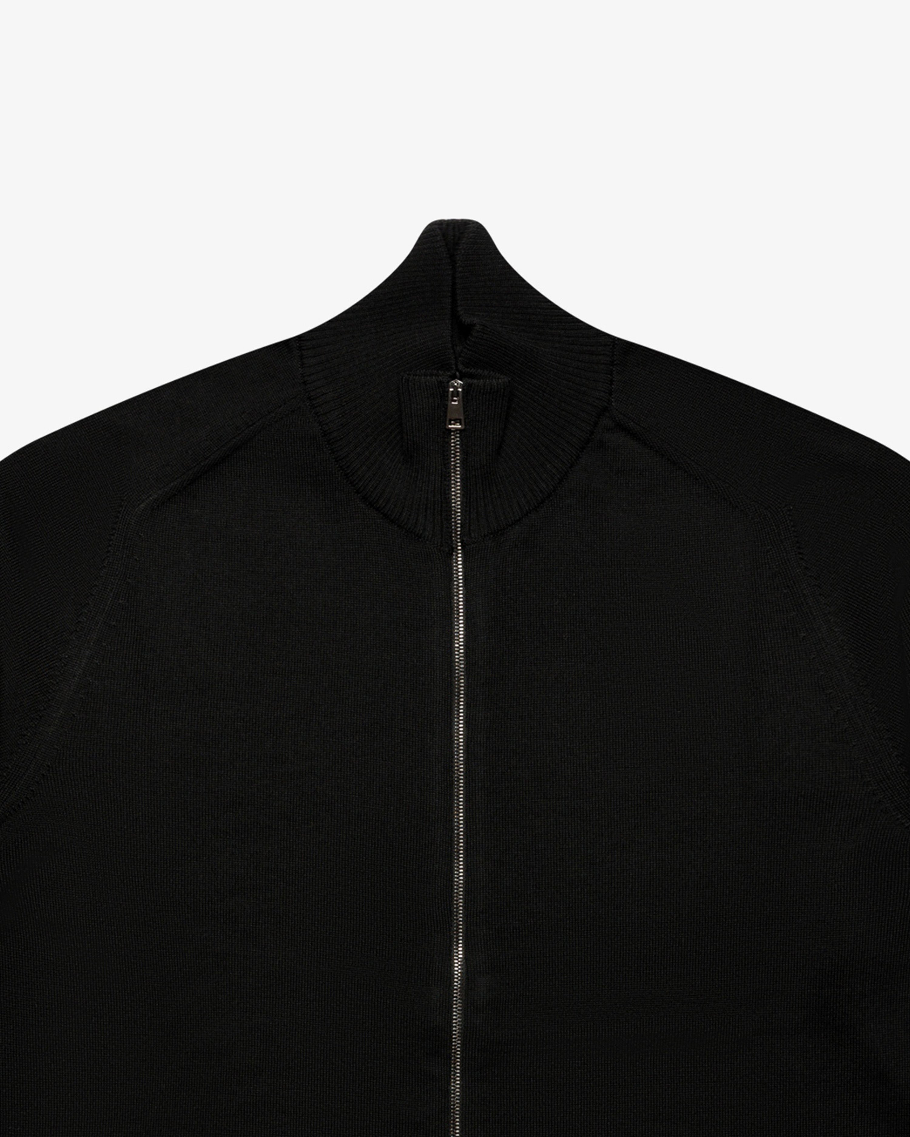 Black Wool Full-Zip Sweater