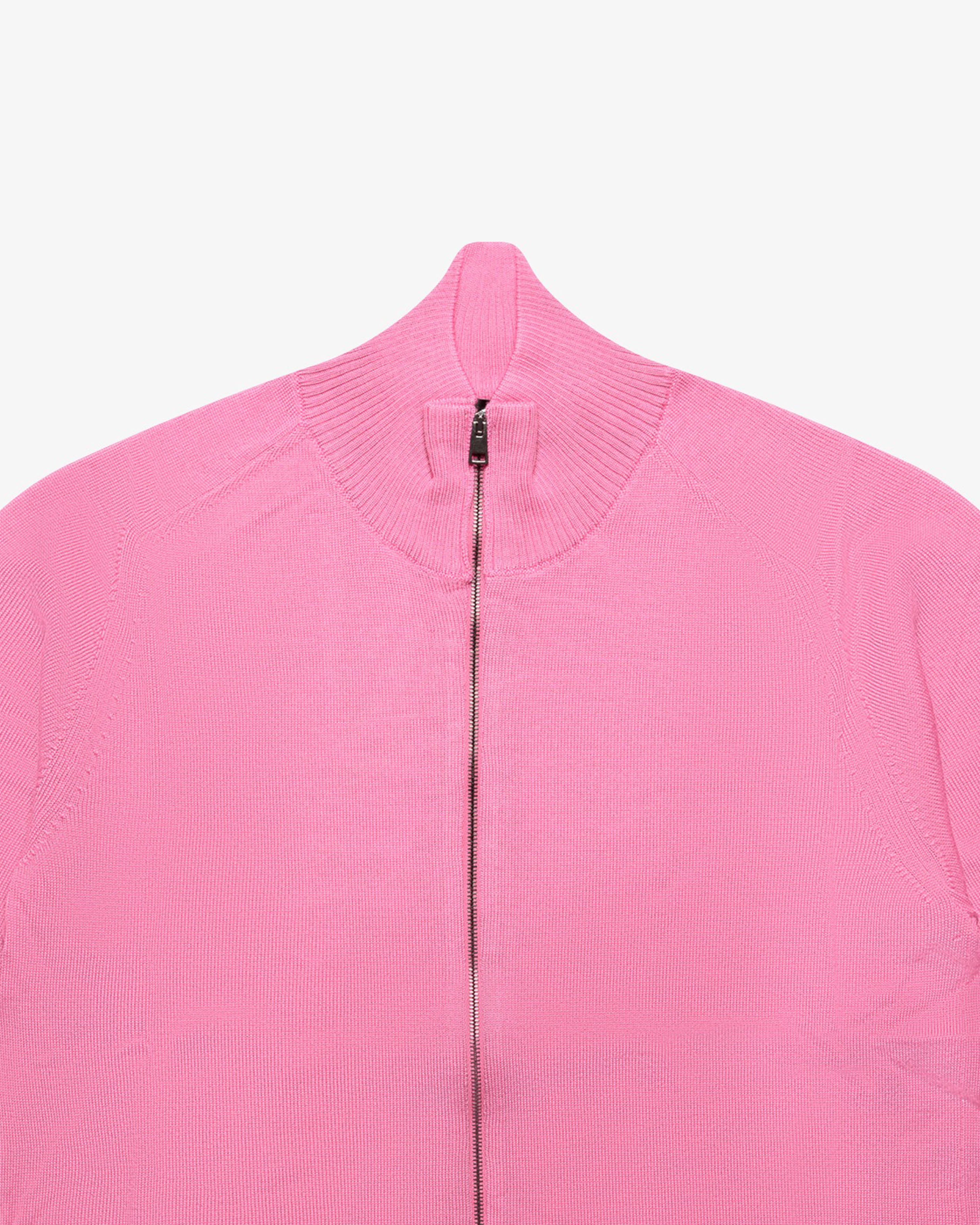 Pink Wool Full-Zip Sweater